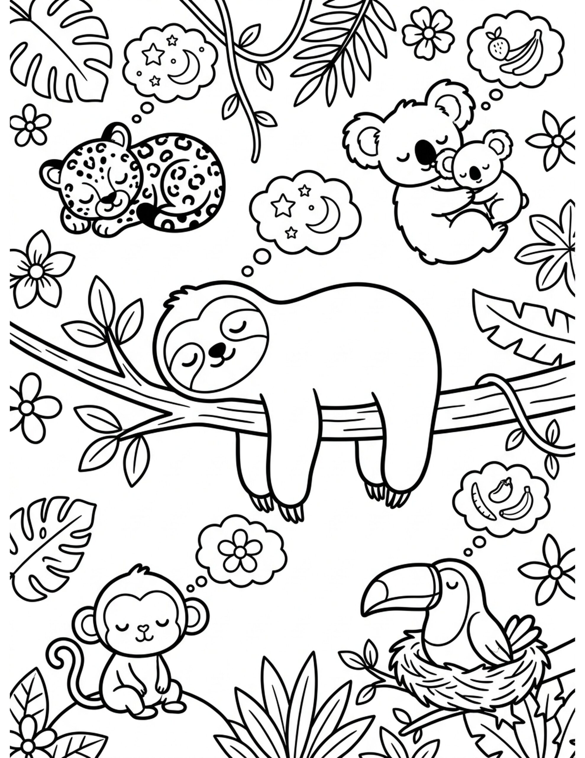 Snuggly Jungle Nap Time Coloring Page