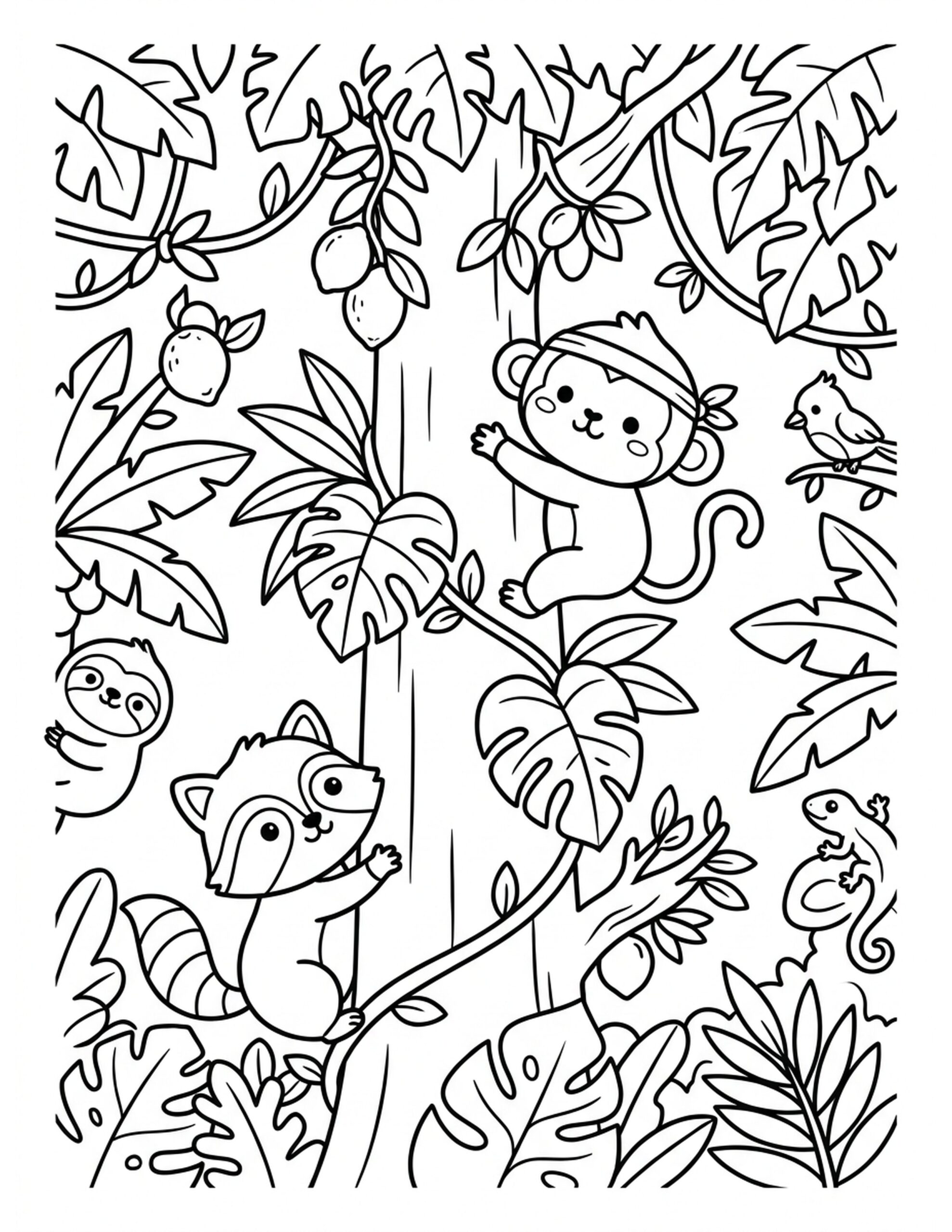 Jungle Tree Climbing Challenge Coloring Page