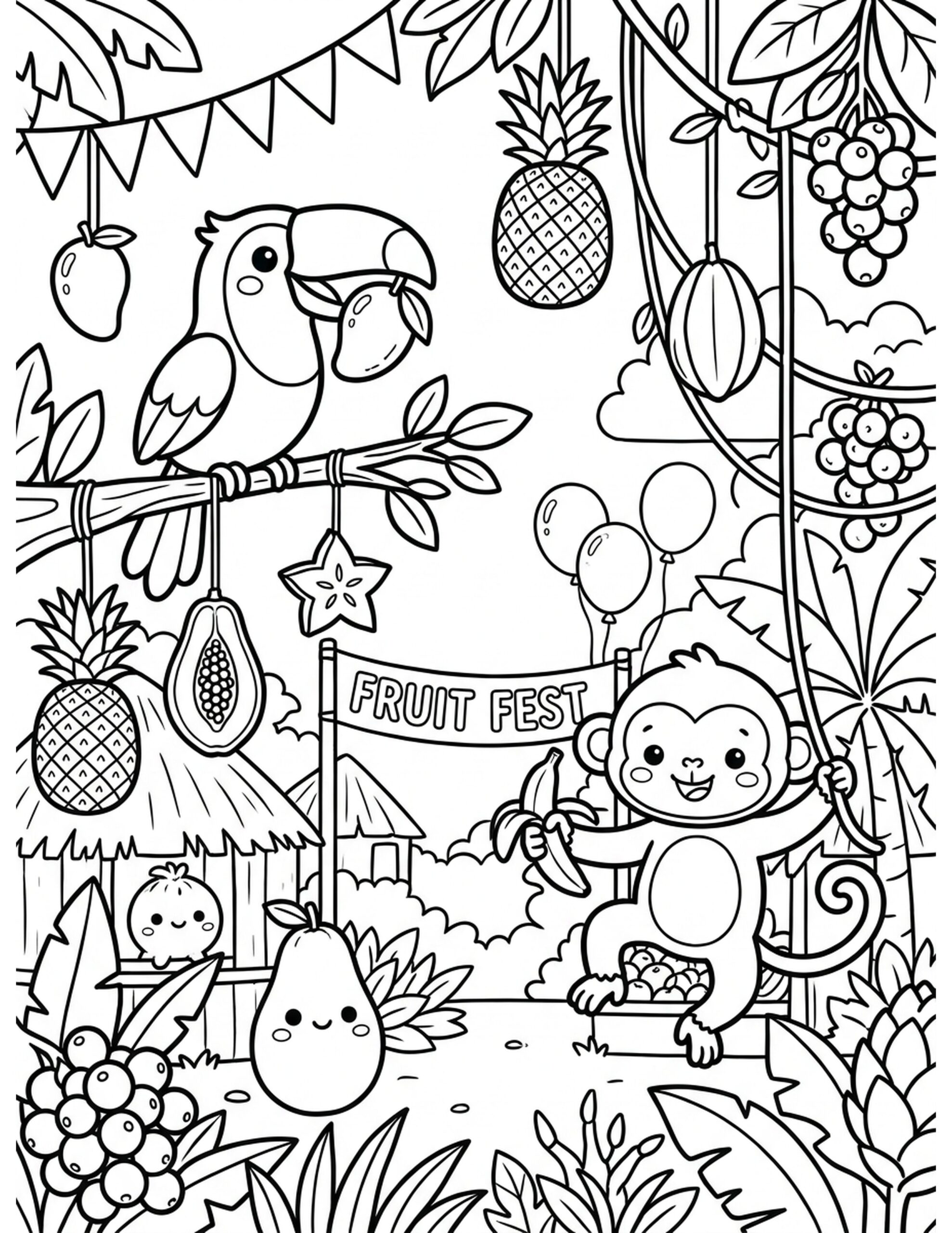 Tropical Fruit Festival Coloring Page