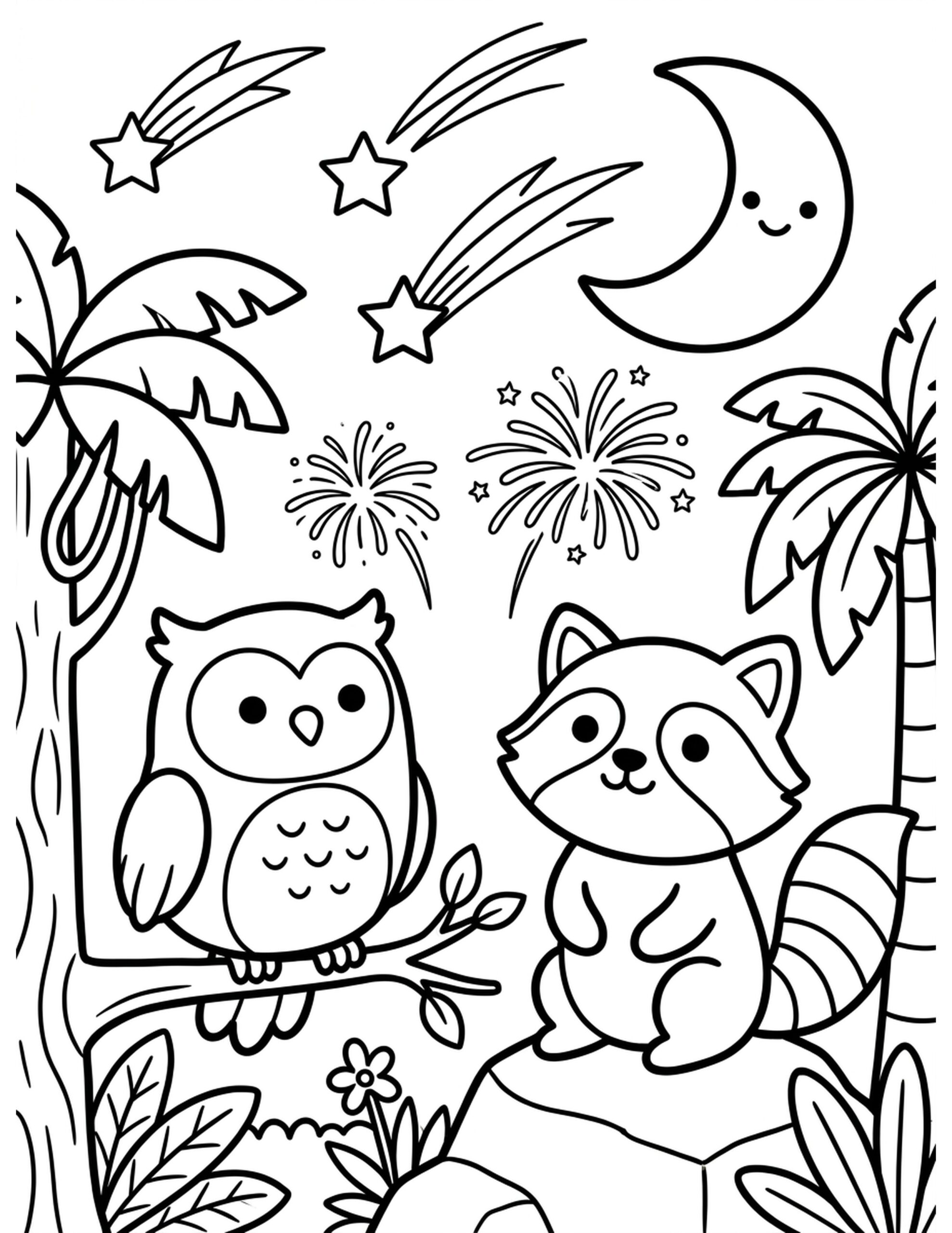 Jungle Night Sky Celebration Coloring Page