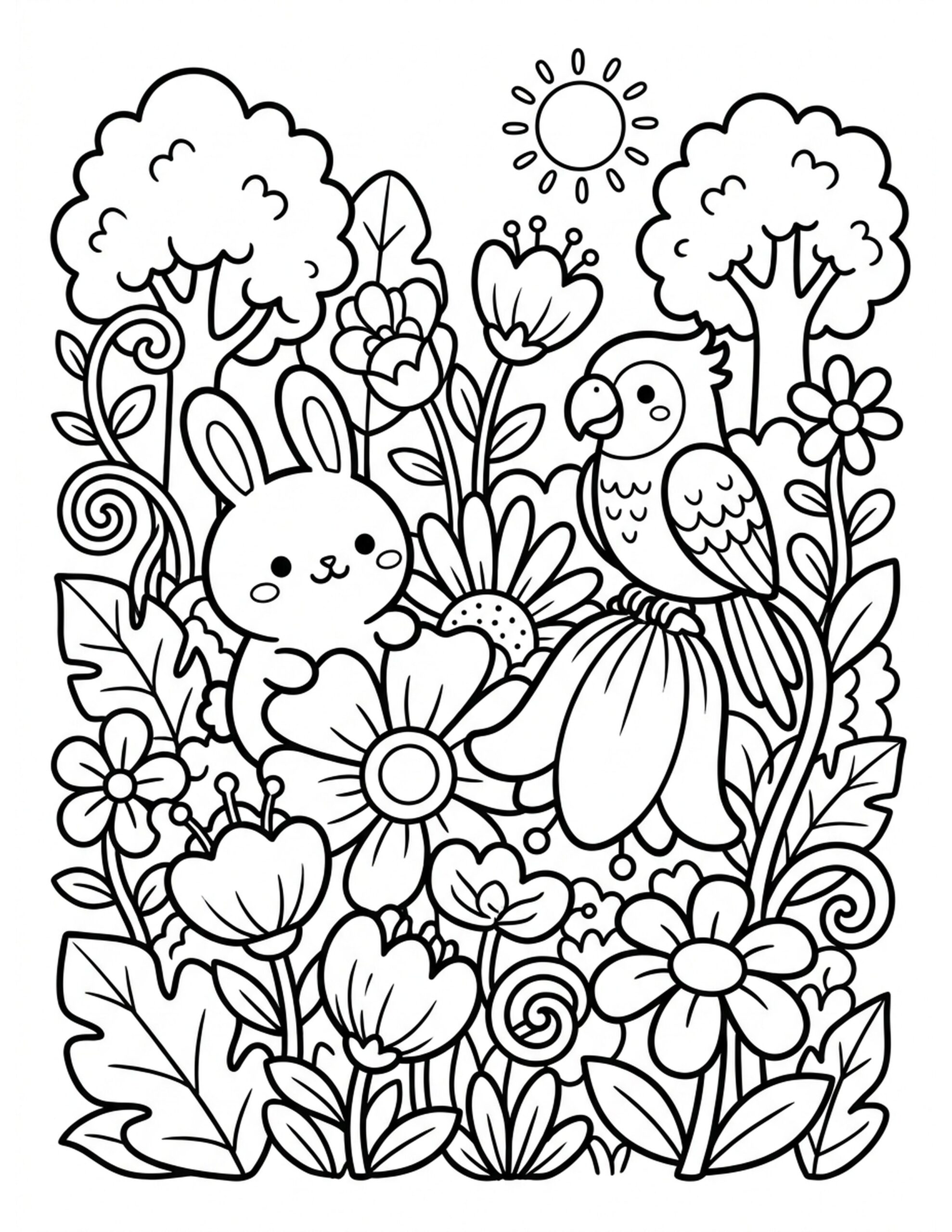 Jungle Flower Garden Coloring Page