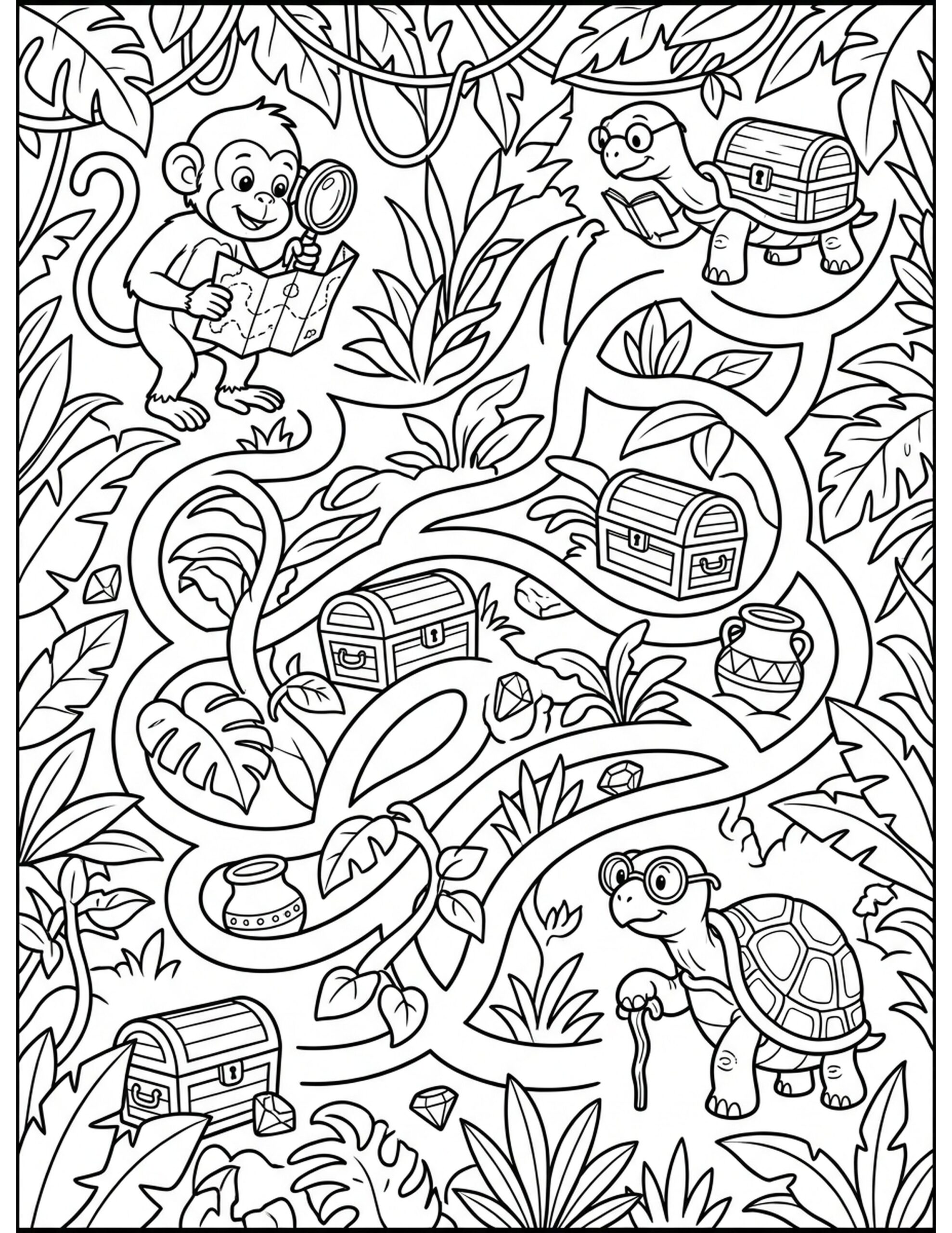 Jungle Treasure Hunt Coloring Page