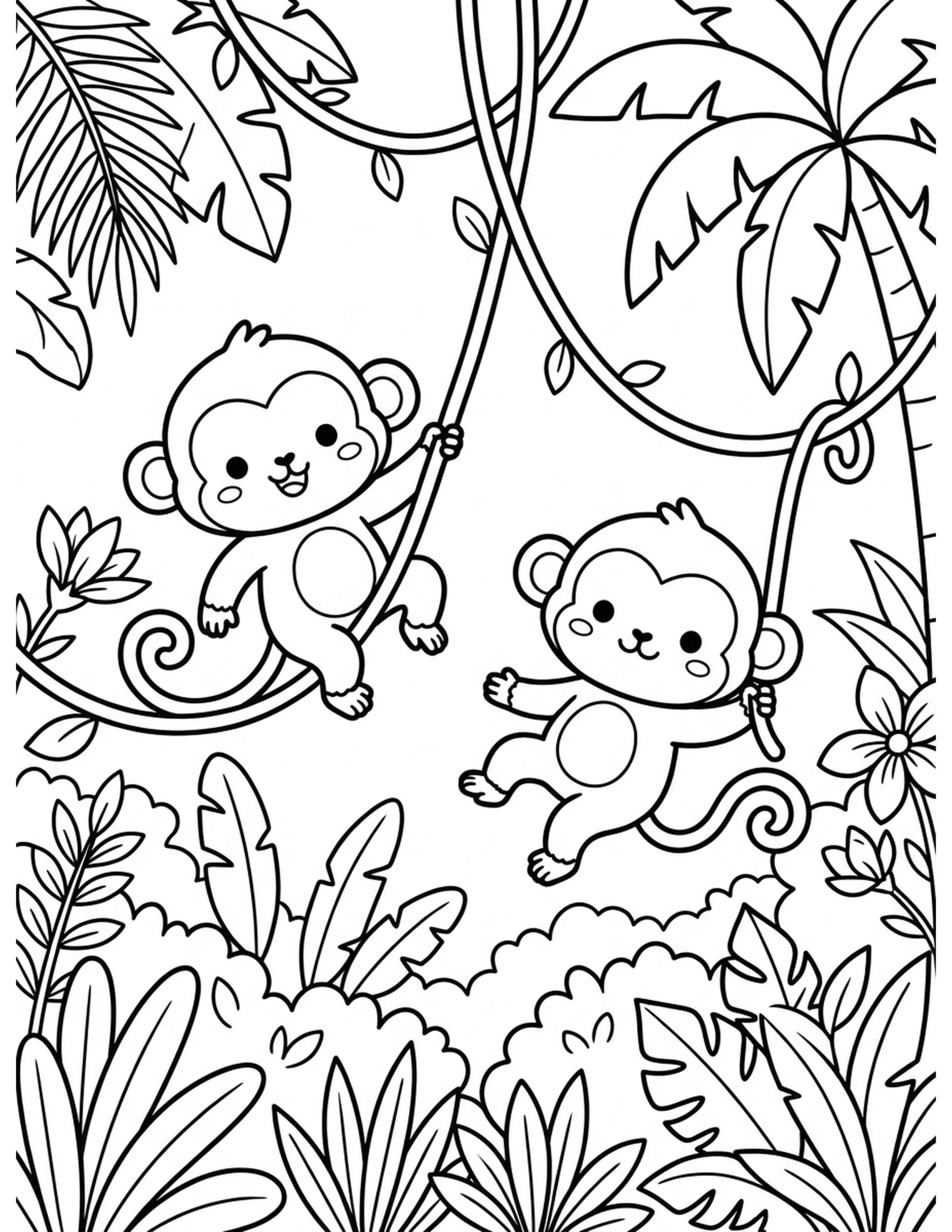 Swinging Monkeys Coloring Page
