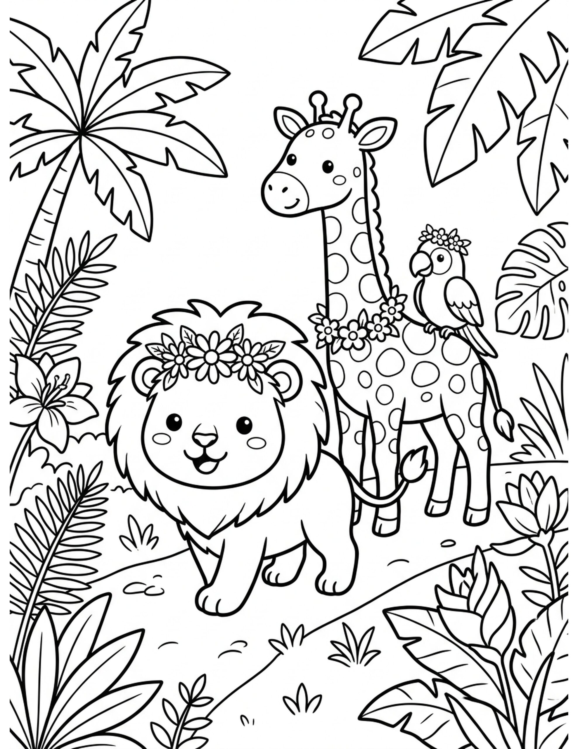 Majestic Jungle Parade Coloring Page