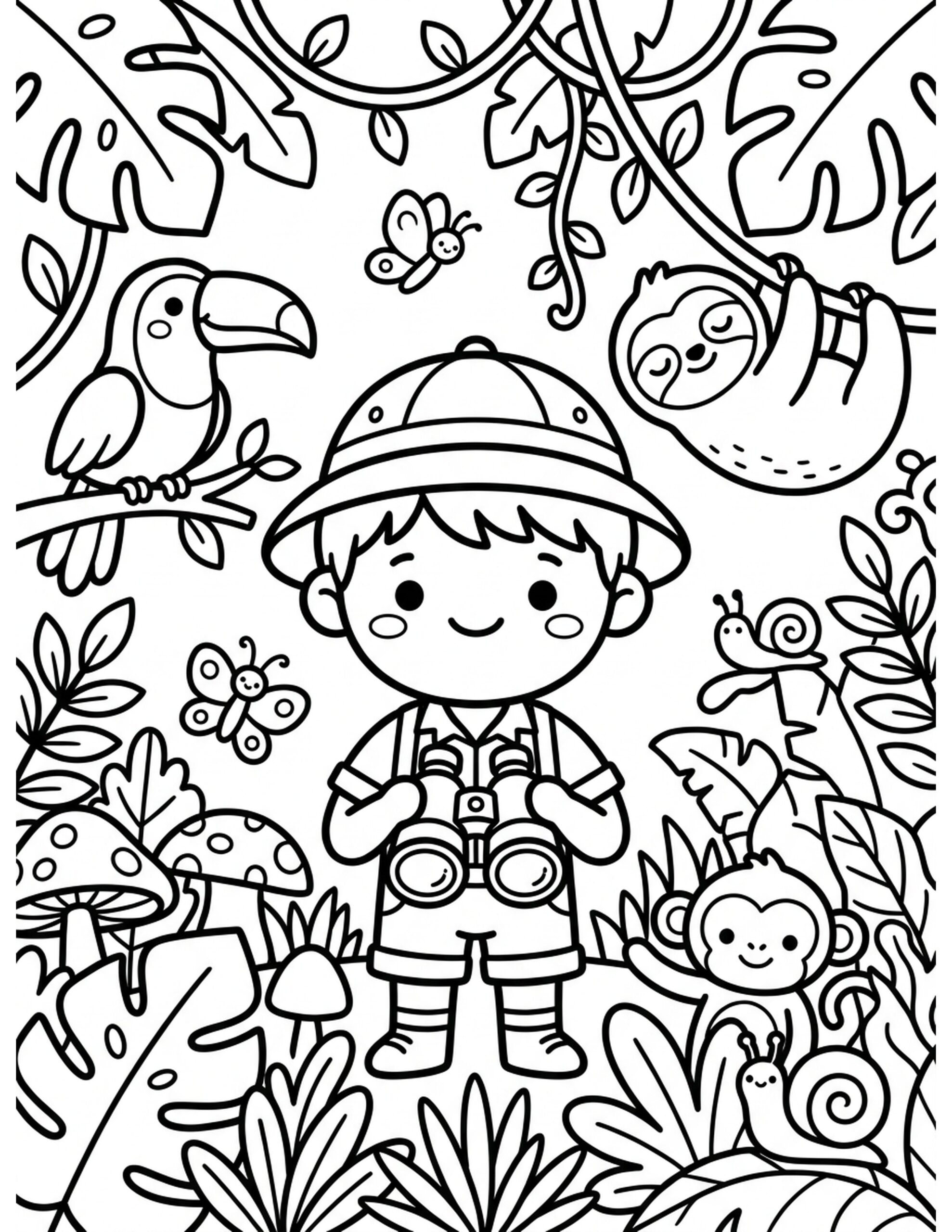 Jungle Explorer Coloring Page