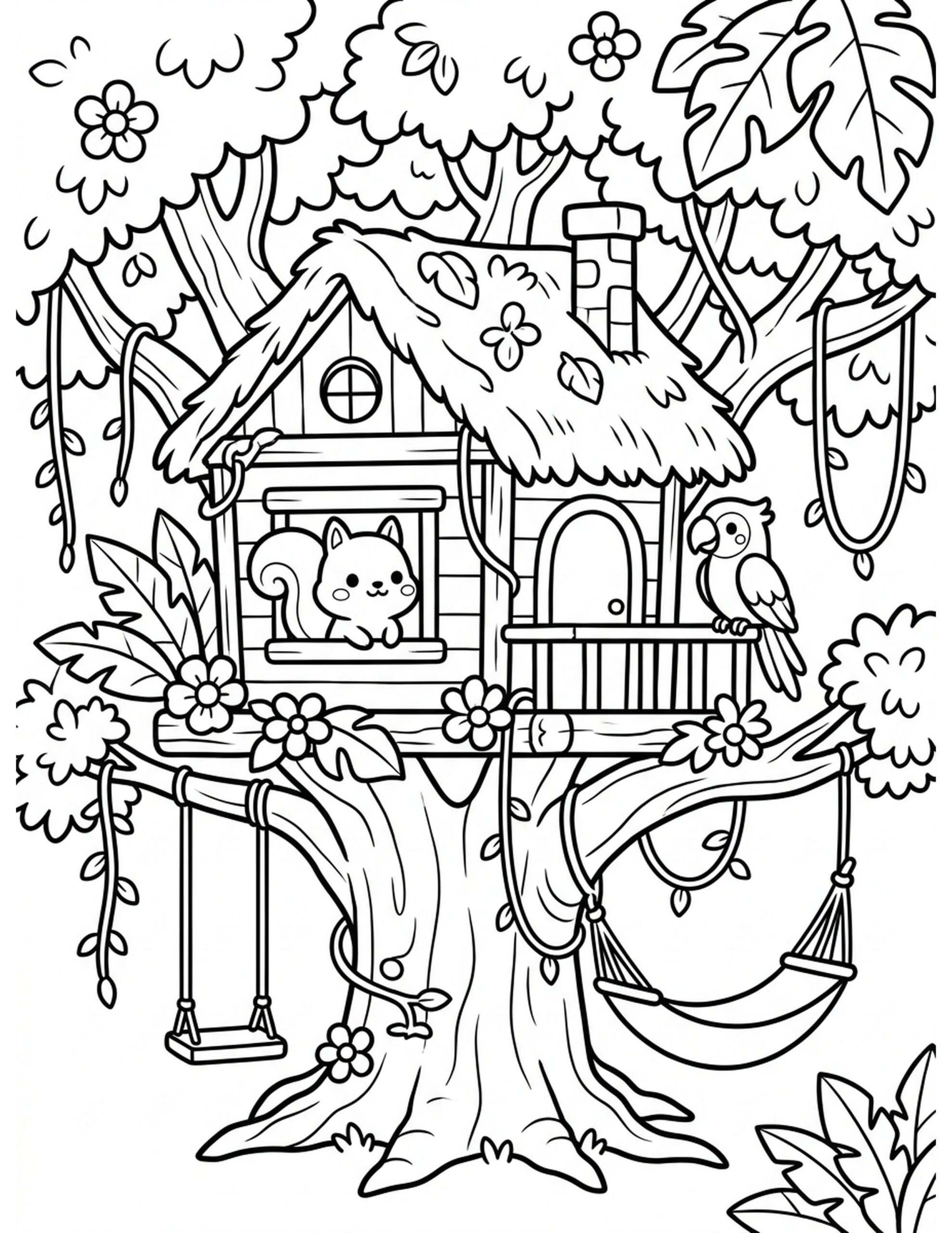 Leafy Canopy Home Coloring Page