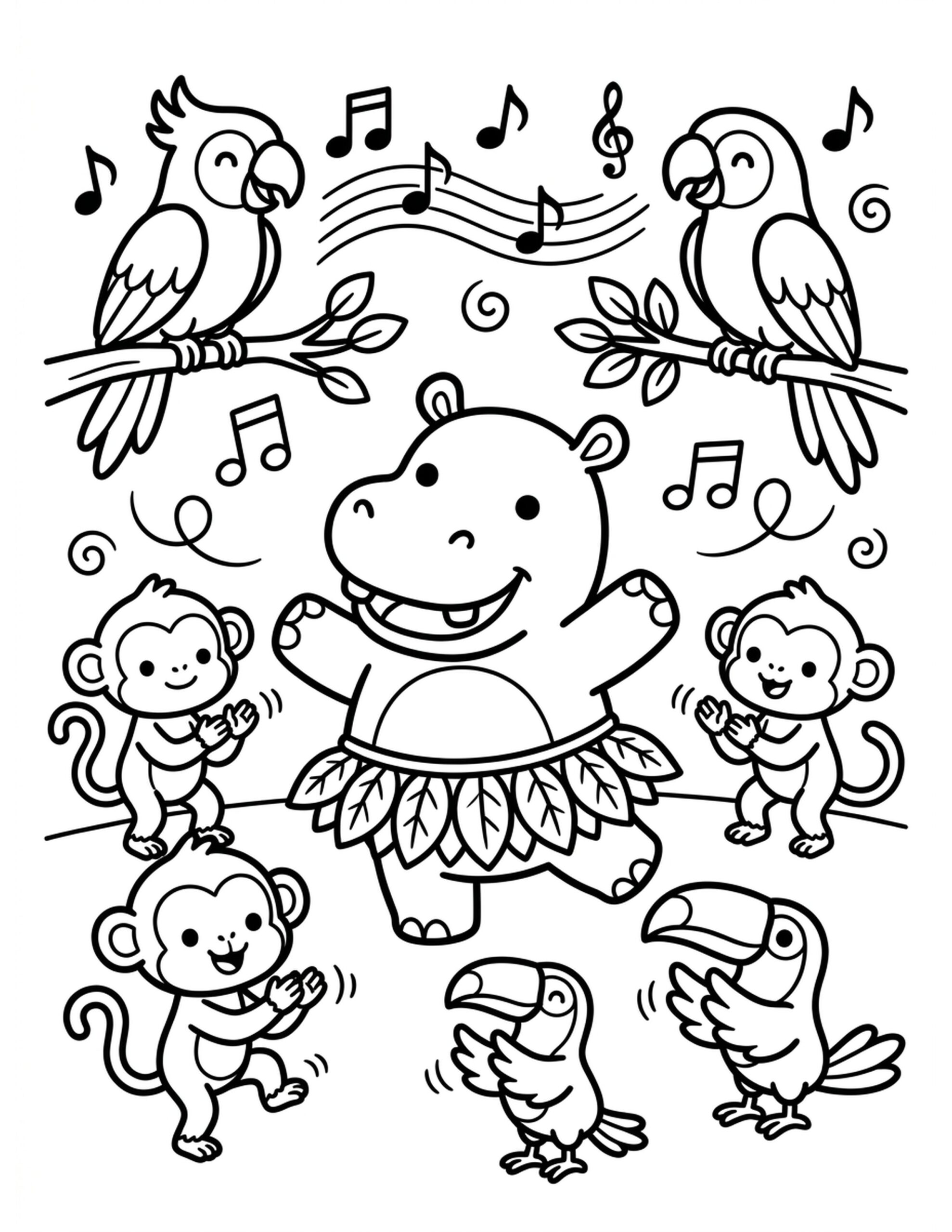 Jungle Dance Party Coloring Page