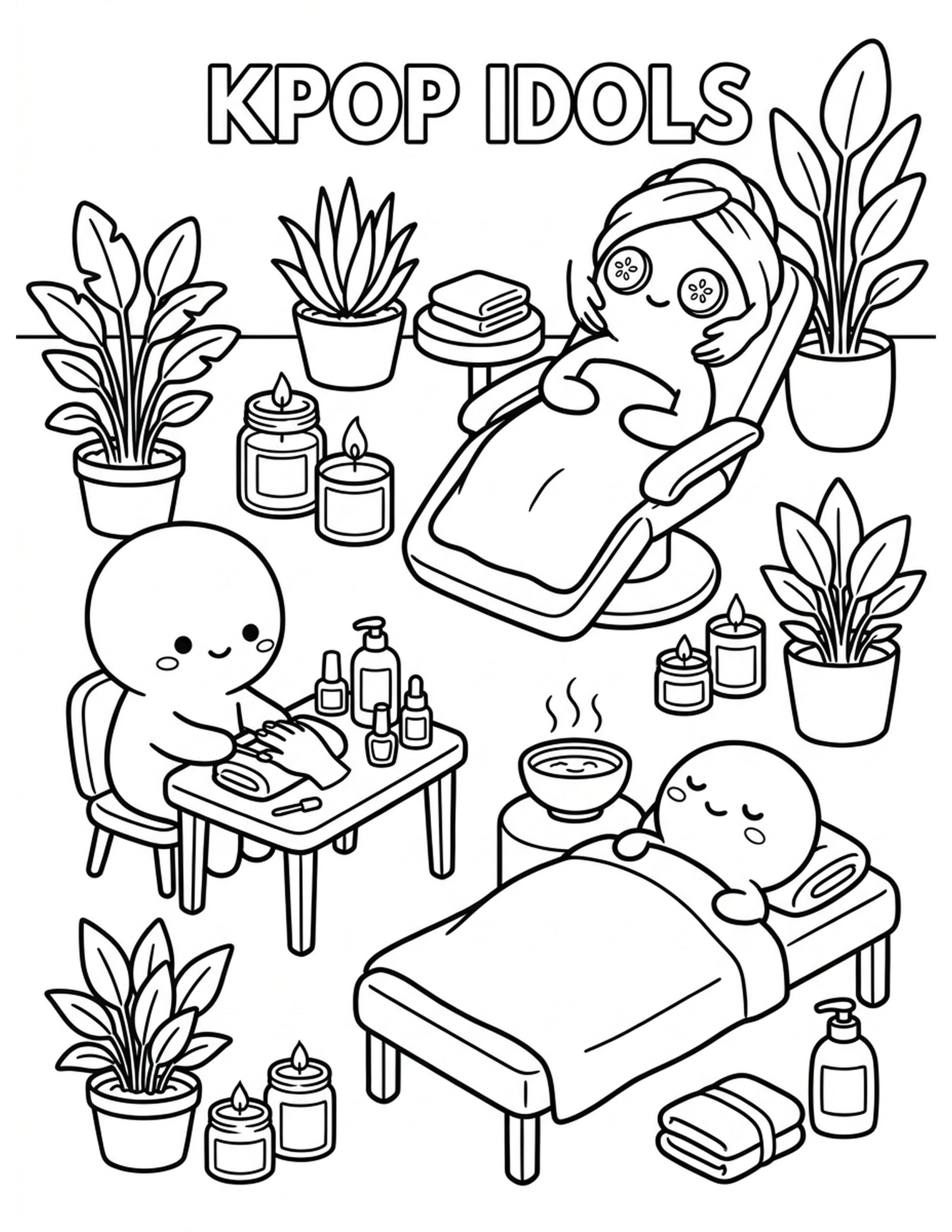 Kpop Idol Spa Day Coloring Page