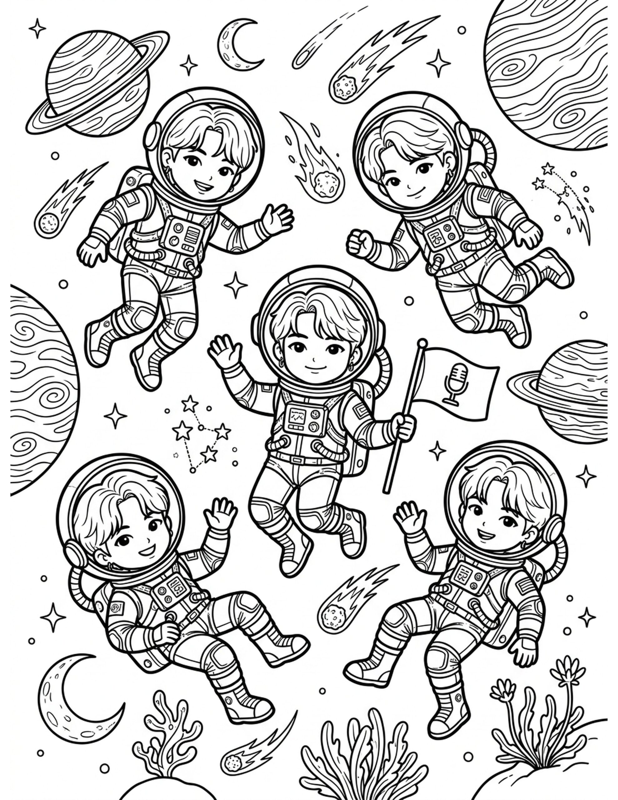 Kpop Idol Astronaut Adventure Coloring Page