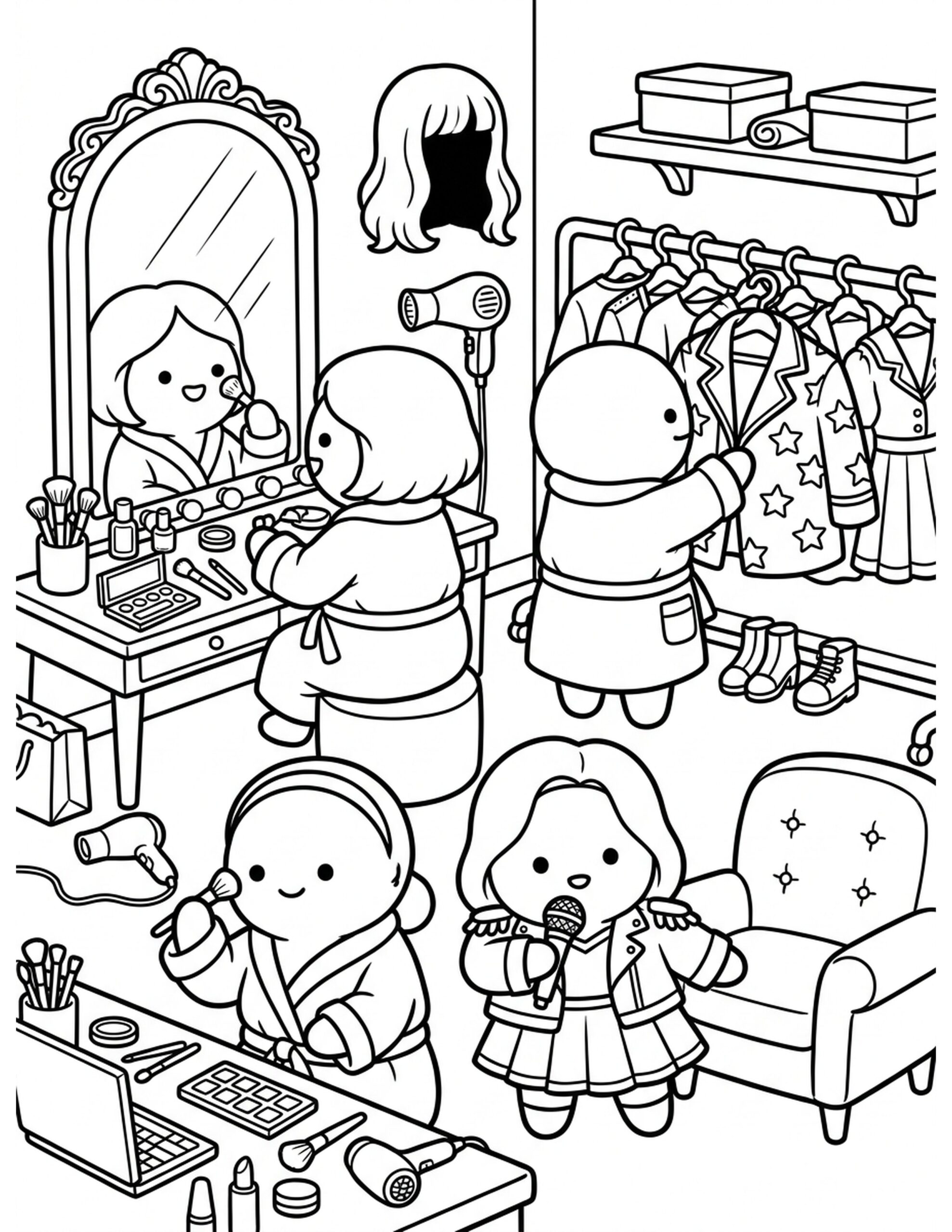Kpop Idol Dressing Room Coloring Page