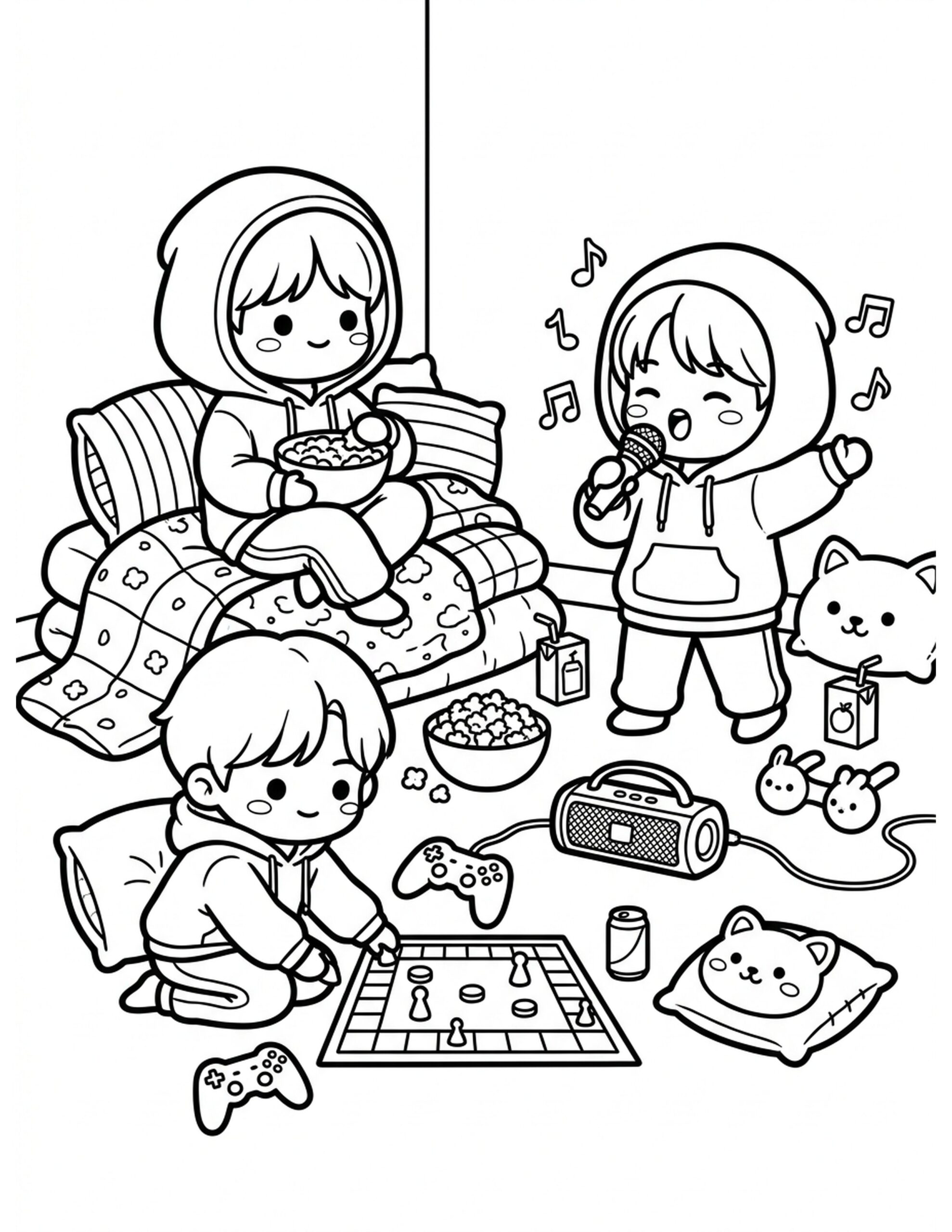 Kpop Idol Sleepover Coloring Page