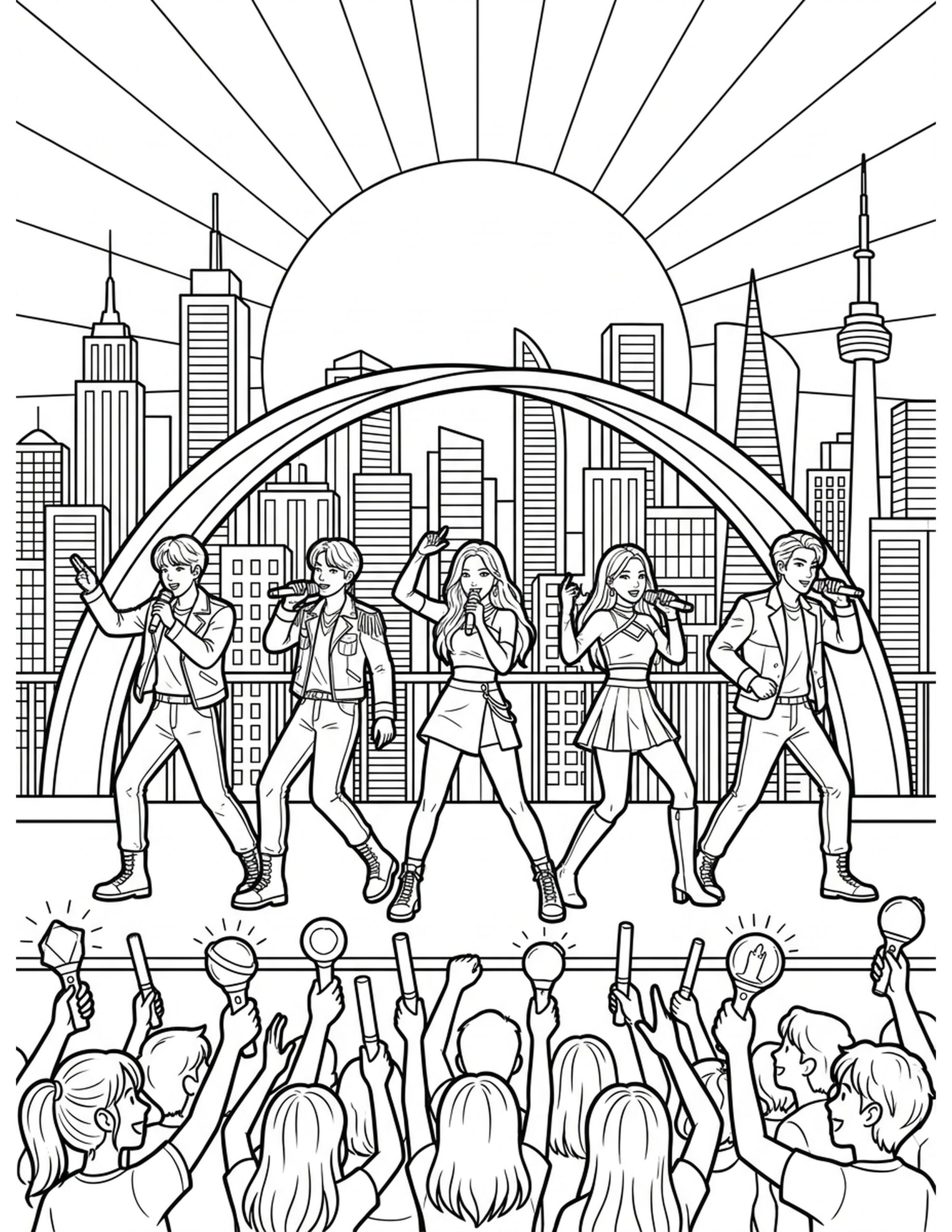 Kpop Idol Rooftop Concert Coloring Page