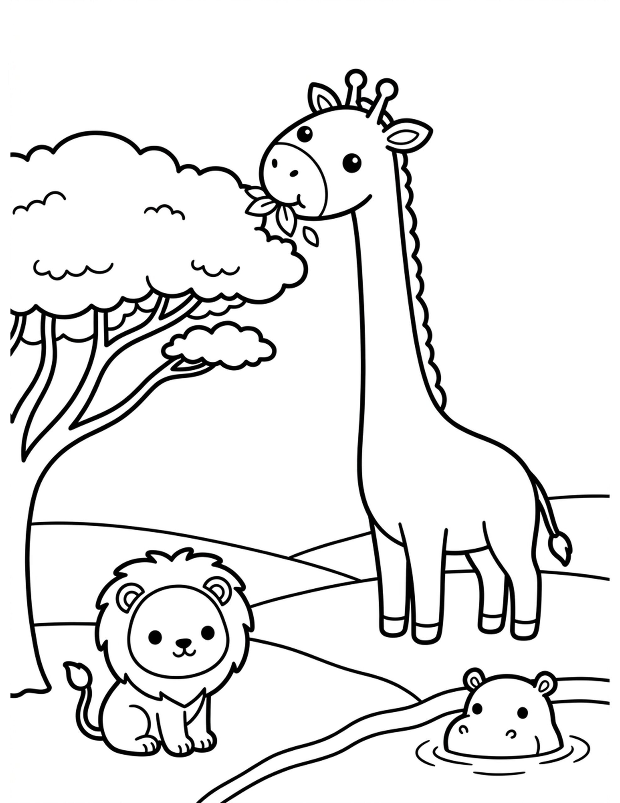 Giraffe's High View Coloring Page