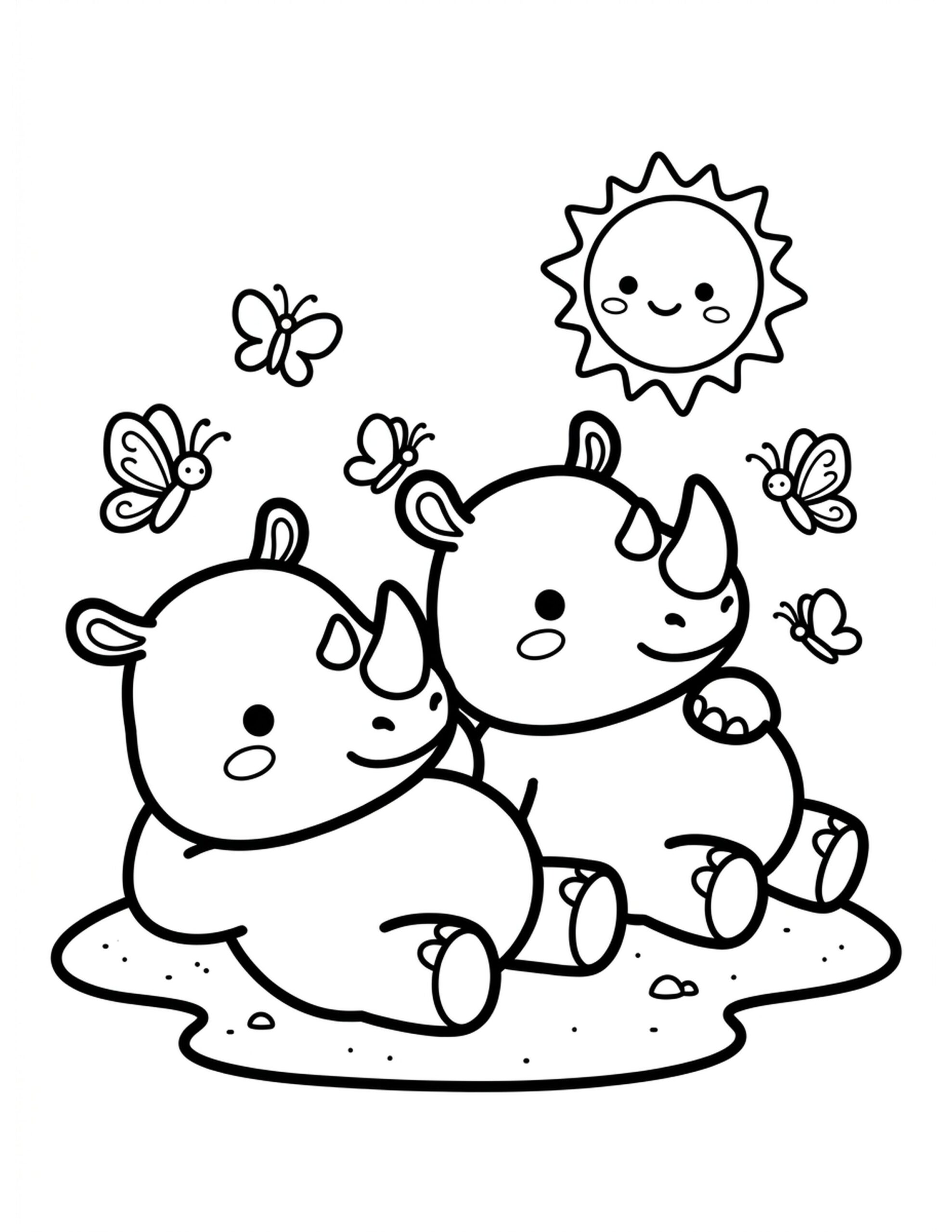 Rhinos in the Sun Coloring Page