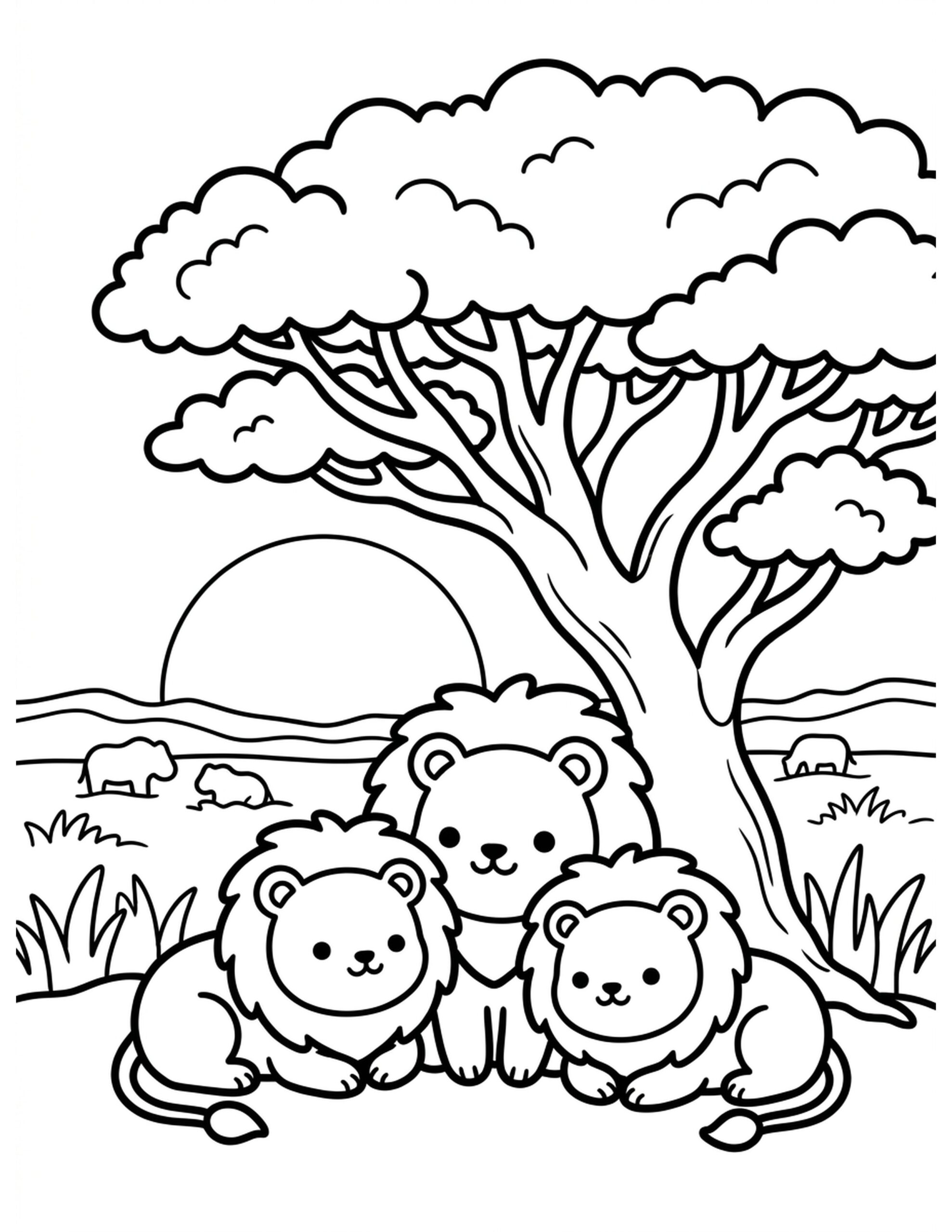 Safari Sunset Coloring Page