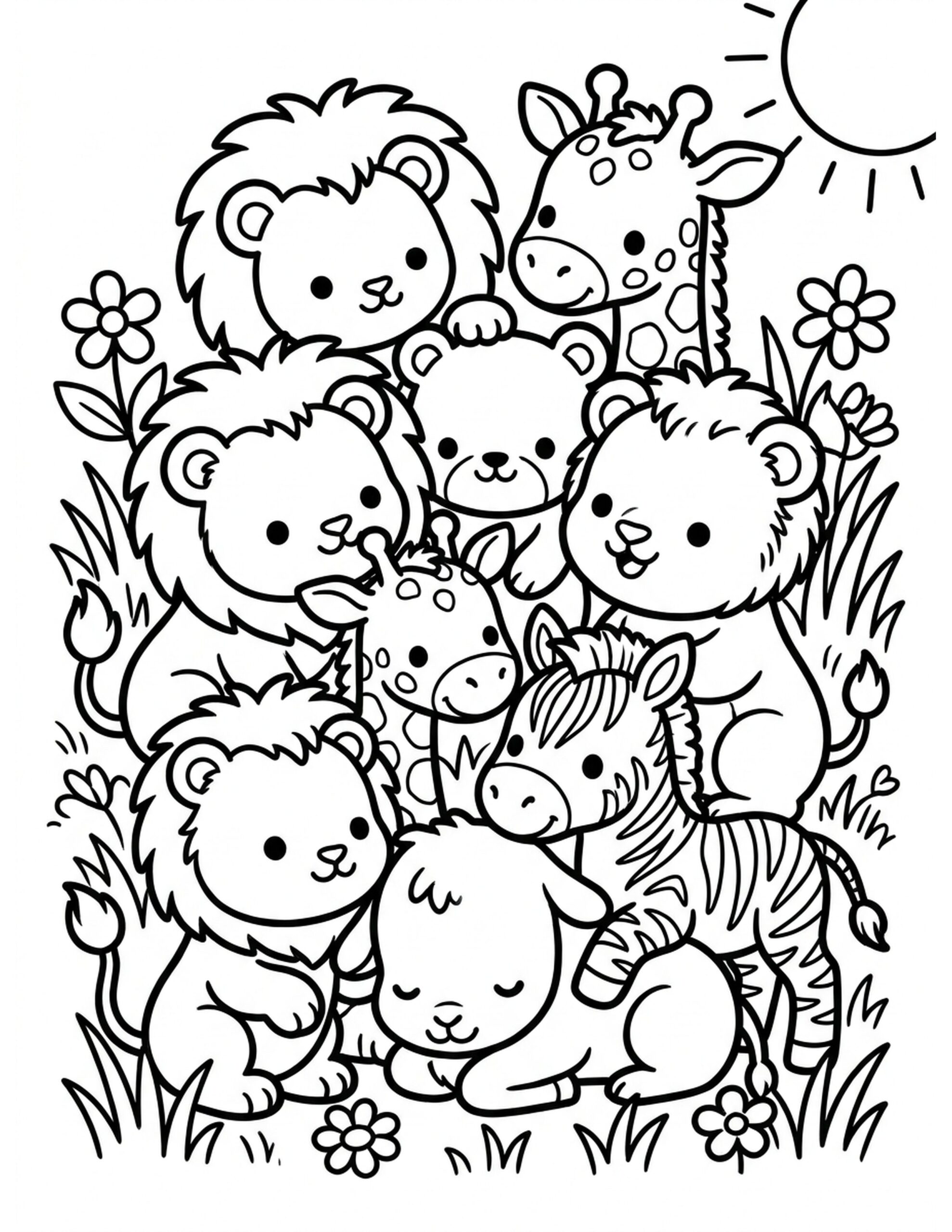 Baby Animals Gather Coloring Page