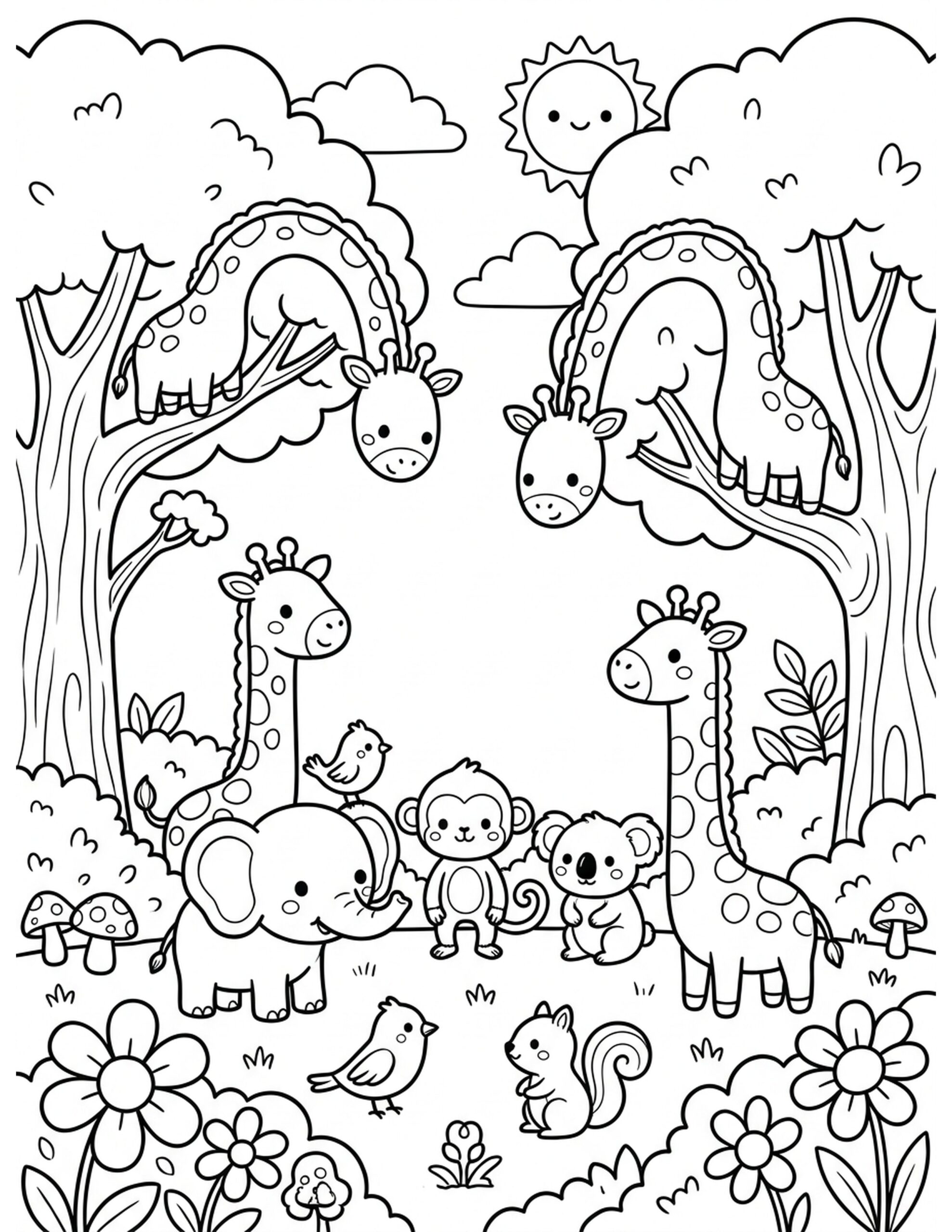 High Above with Giraffes Coloring Page