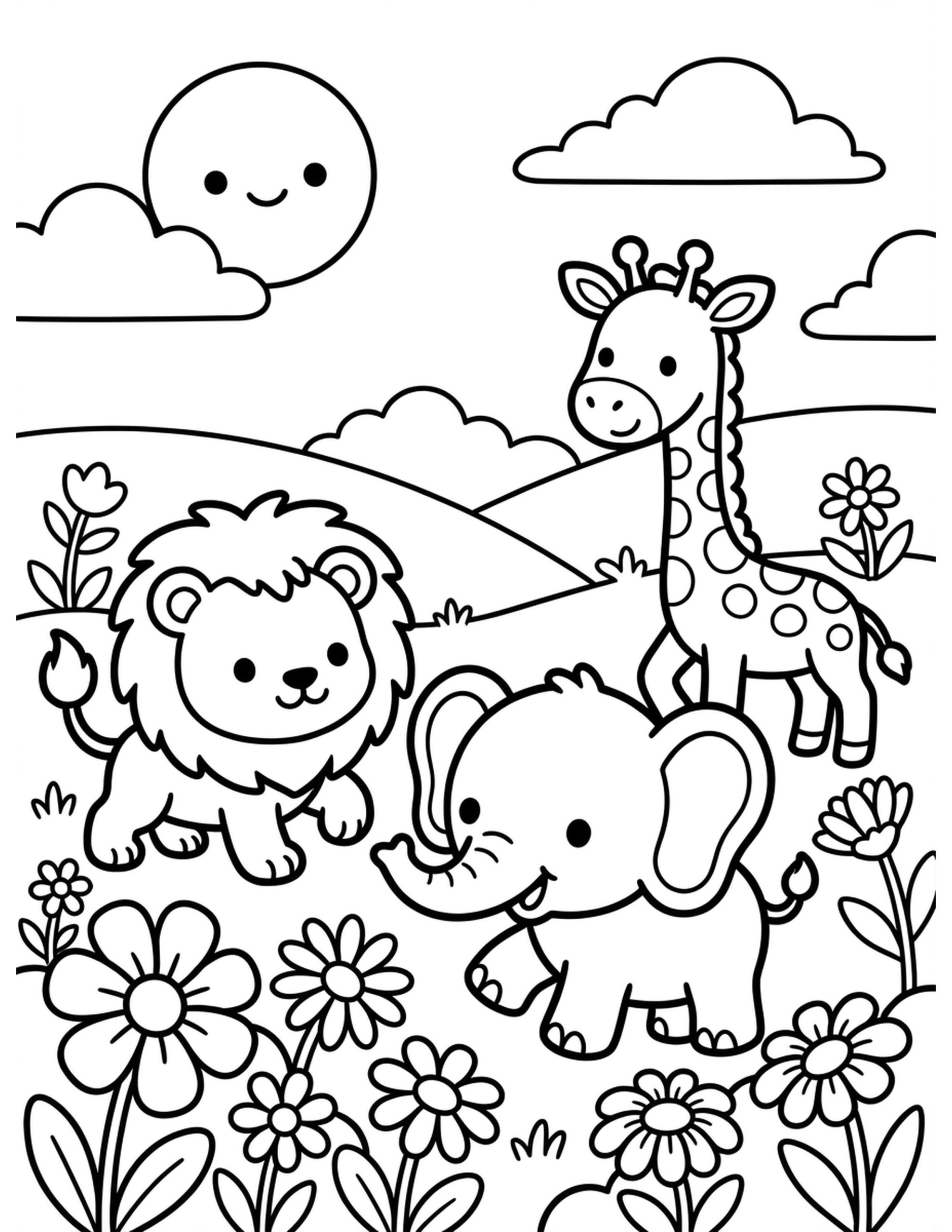 Cuddly Animal Companions Coloring Page