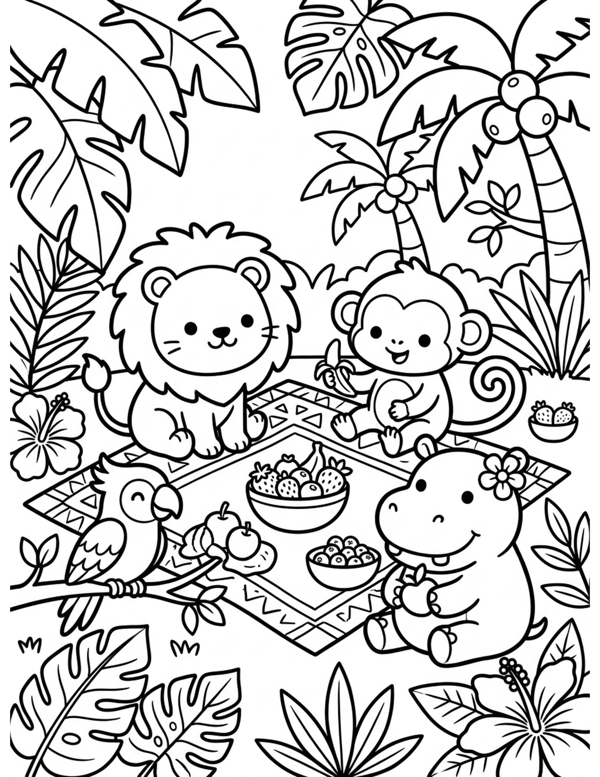 Jungle Friends Gathering Coloring Page