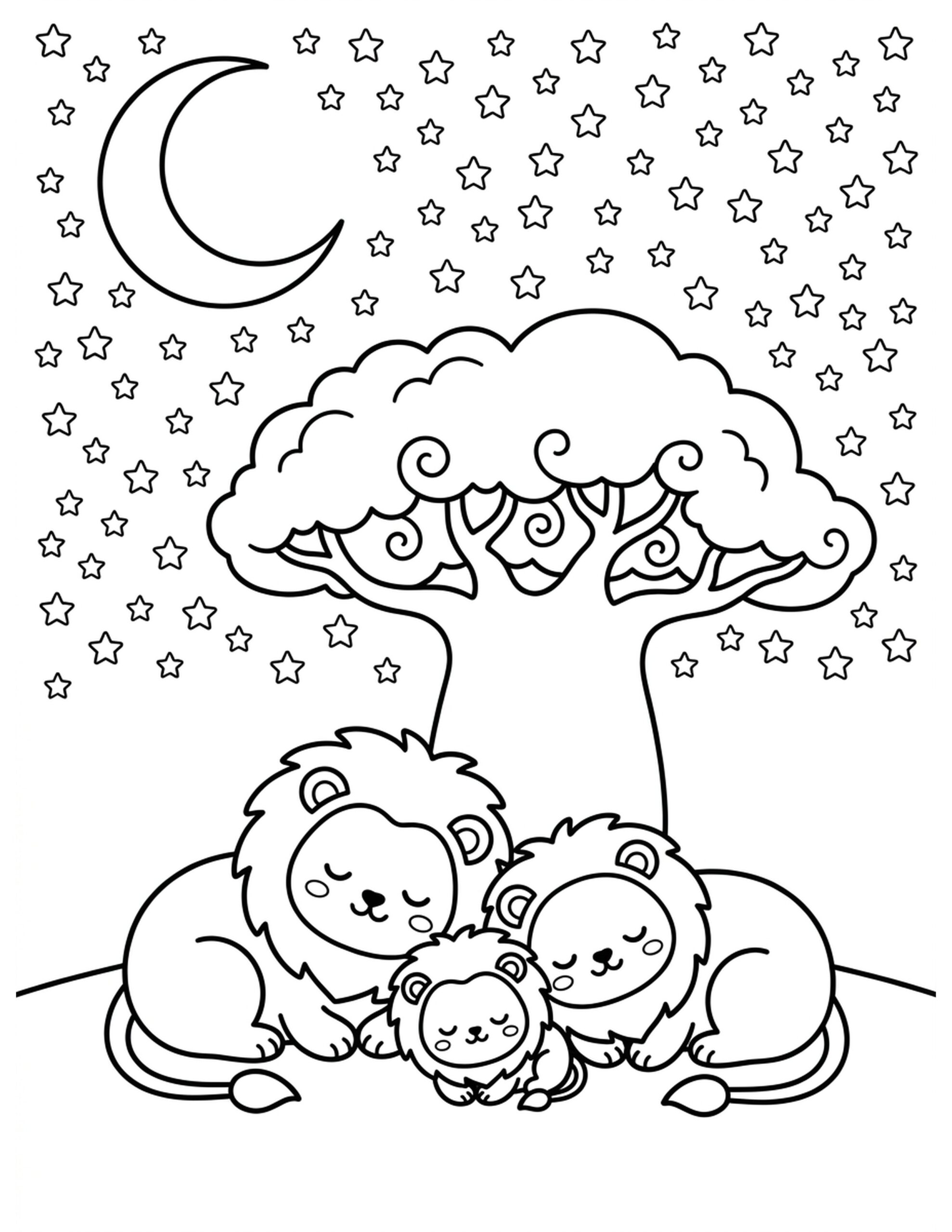 Nighttime Safari Stars Coloring Page