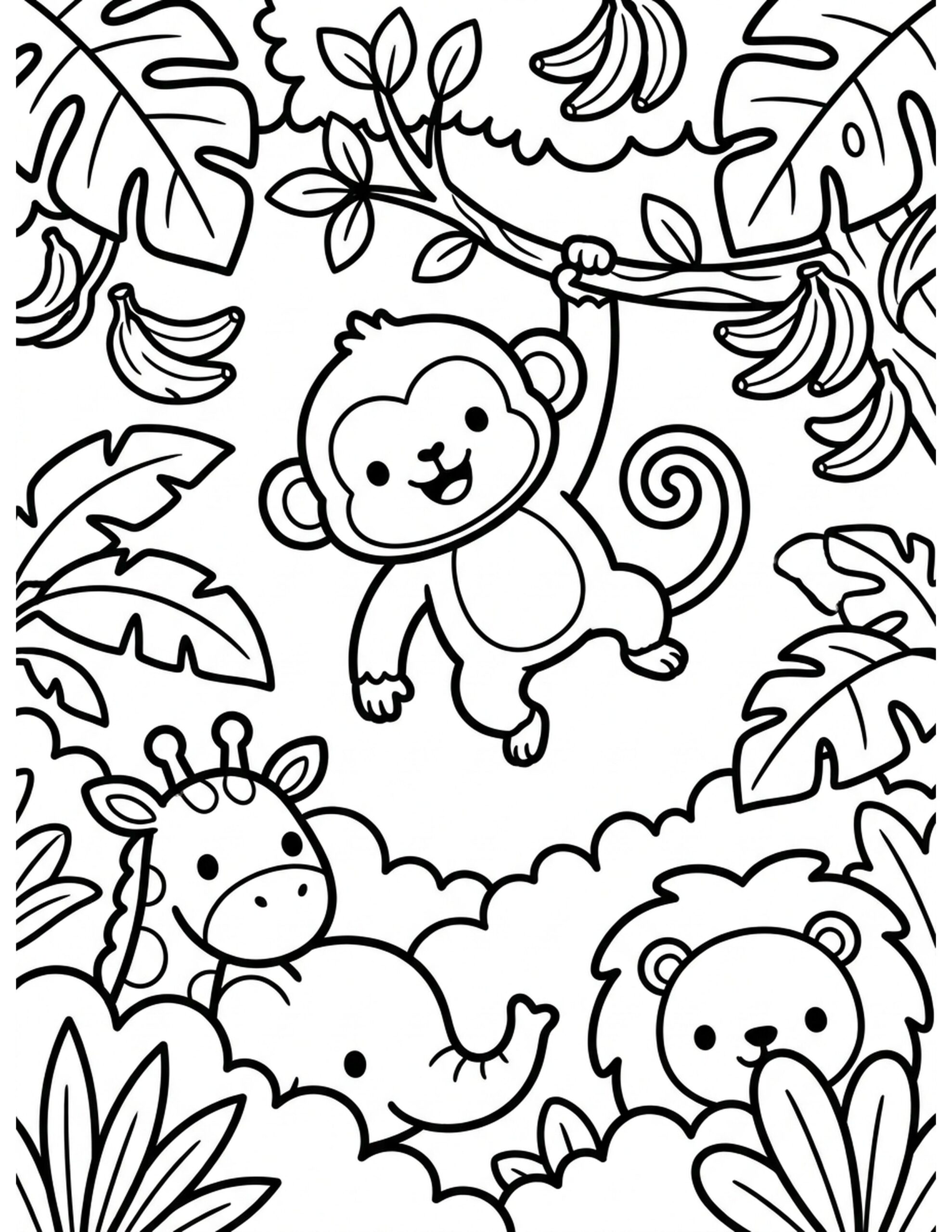 Mischievous Monkey Swinging Coloring Page
