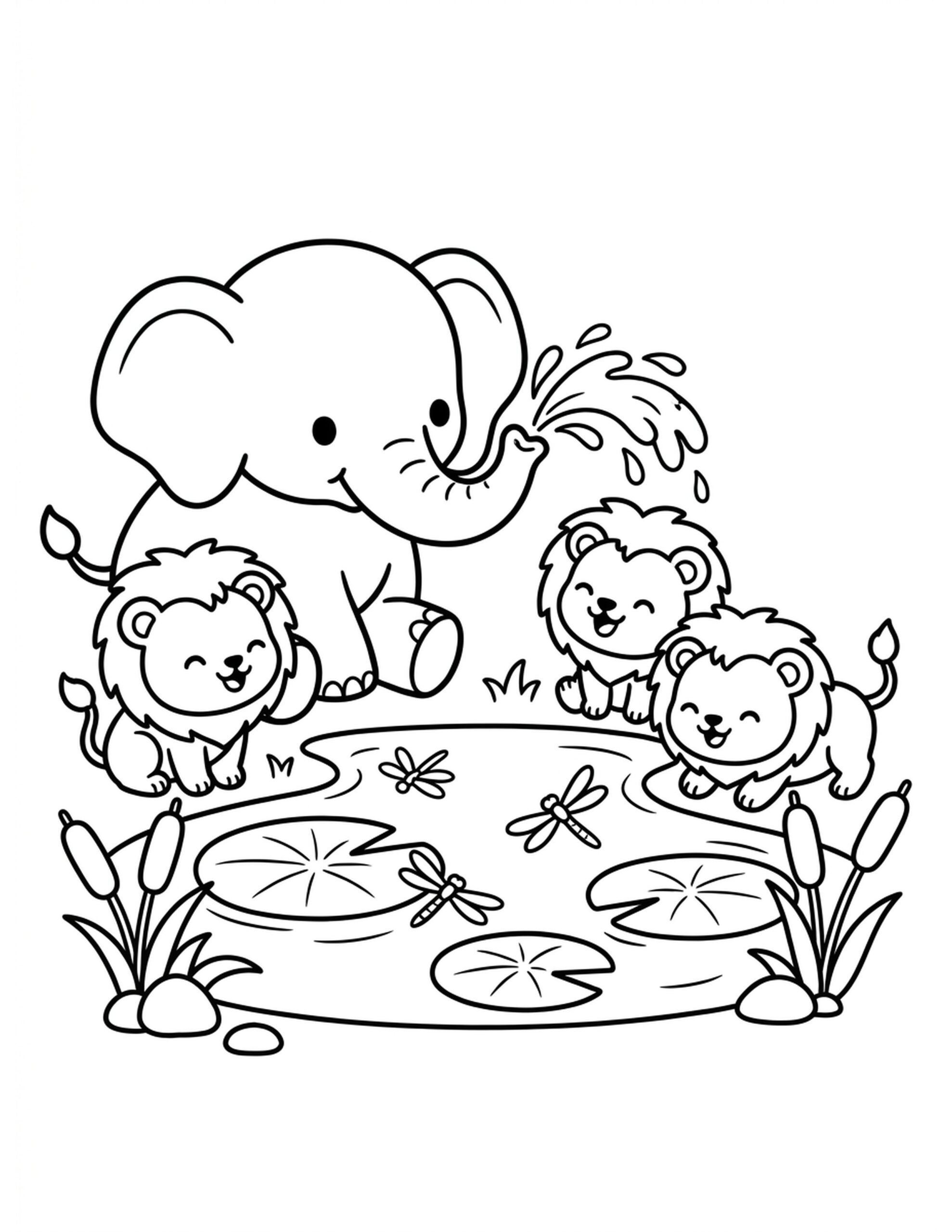 Elephant Splashes Coloring Page