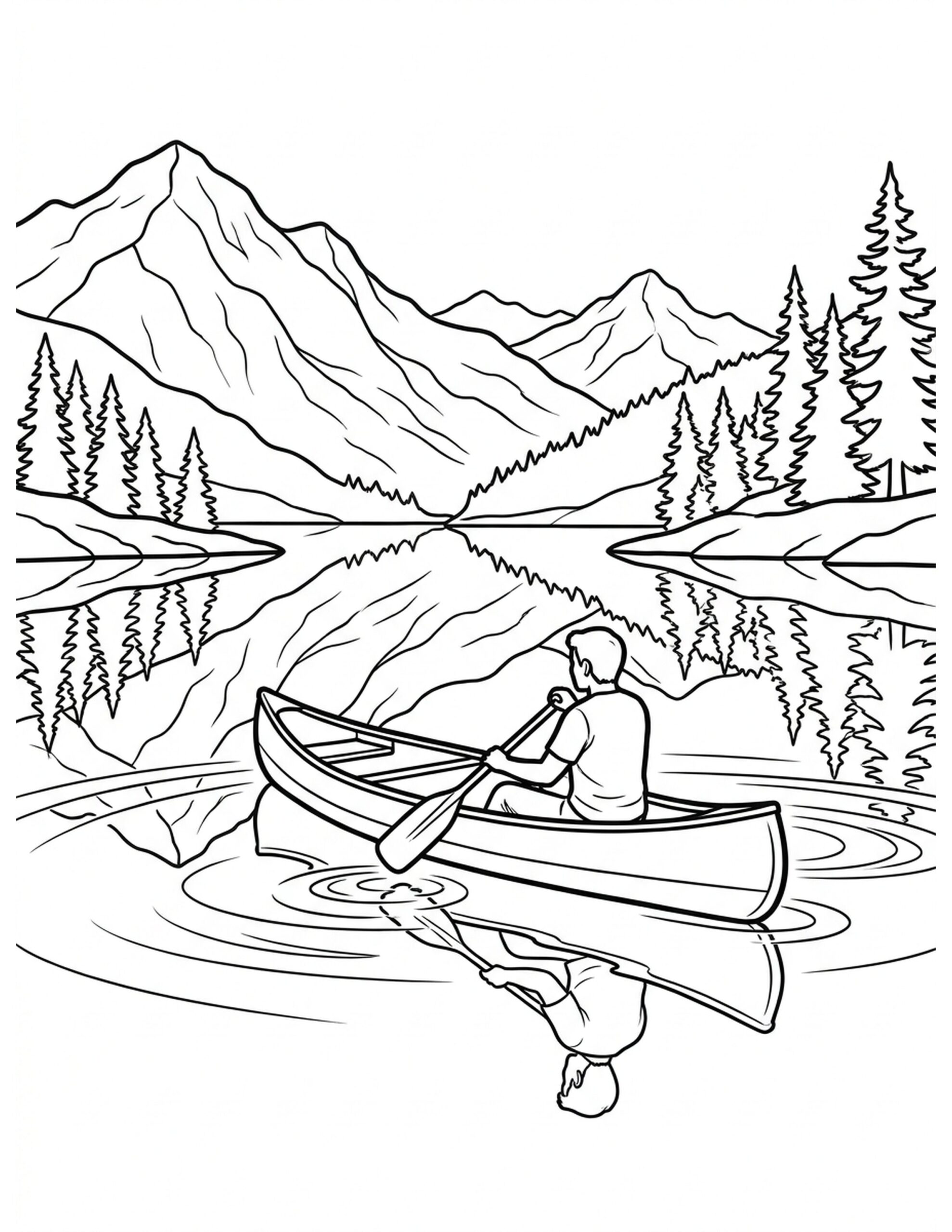 Reflective Lake Scene Coloring Page
