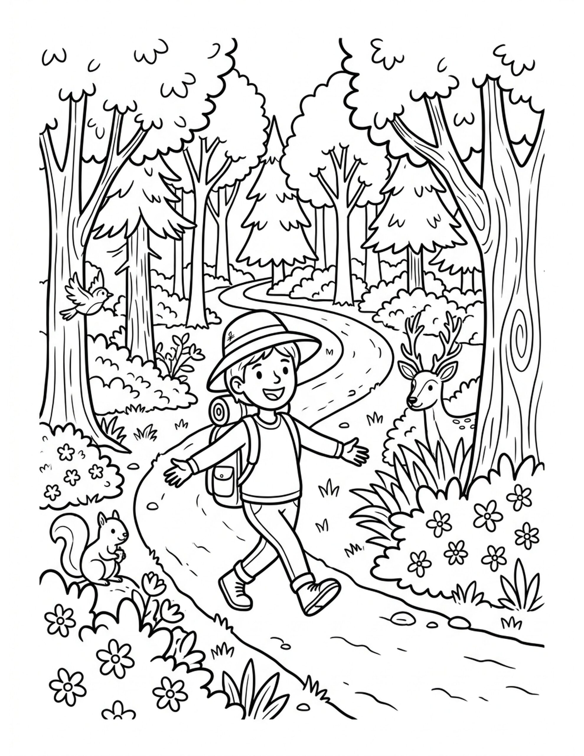 Embracing Nature Walk Coloring Page