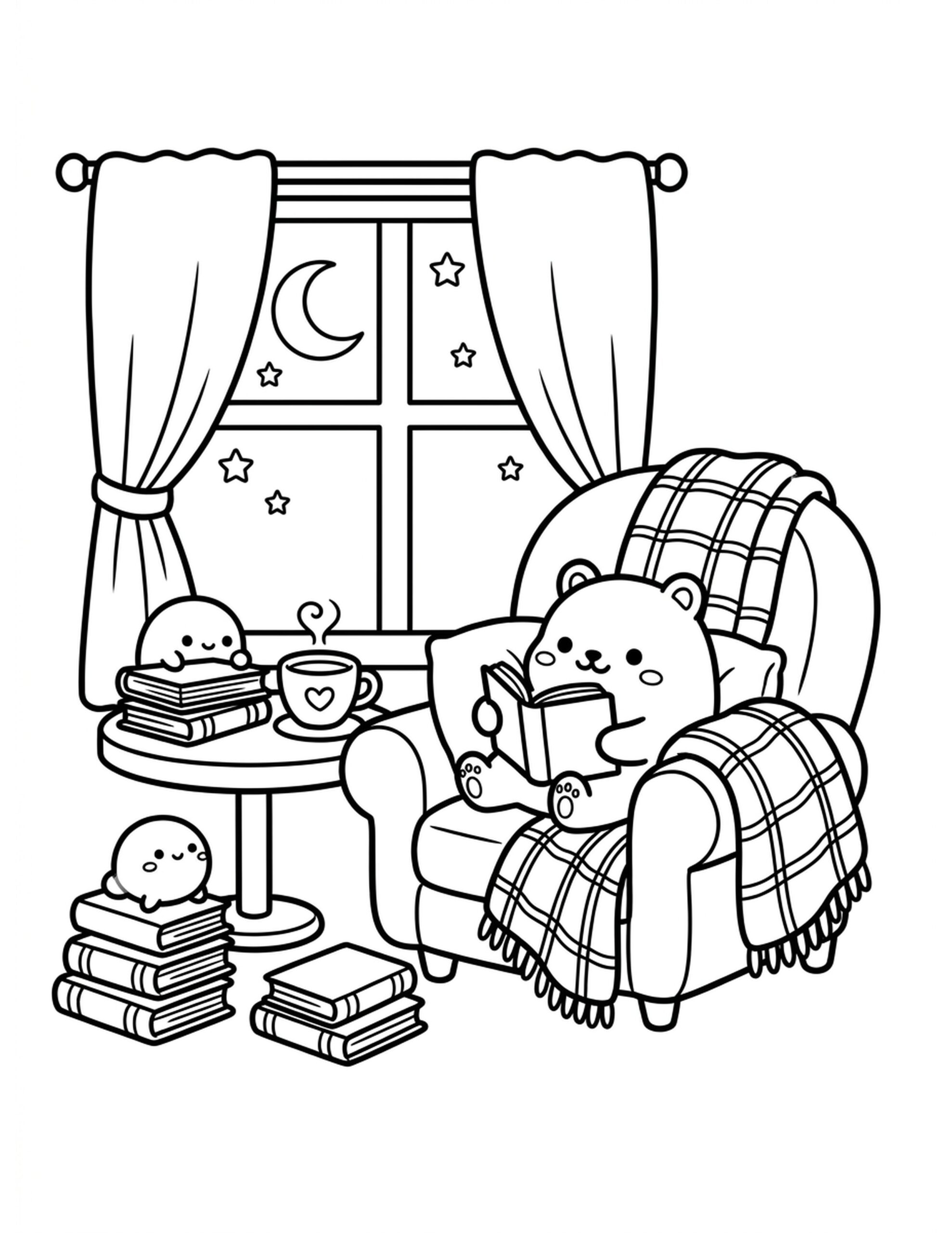 Cozy Reading Nook Coloring Page
