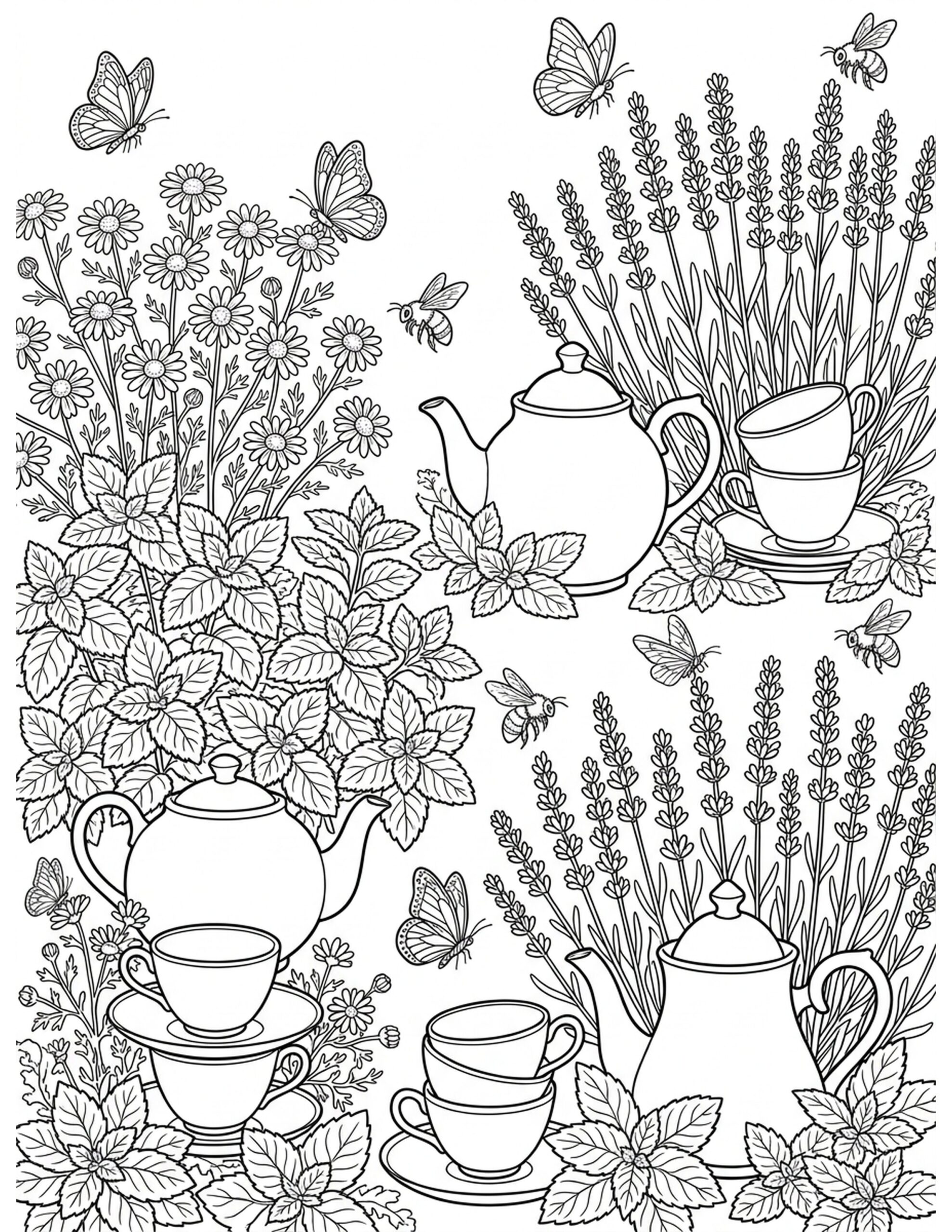 Healing Herbal Tea Garden Coloring Page