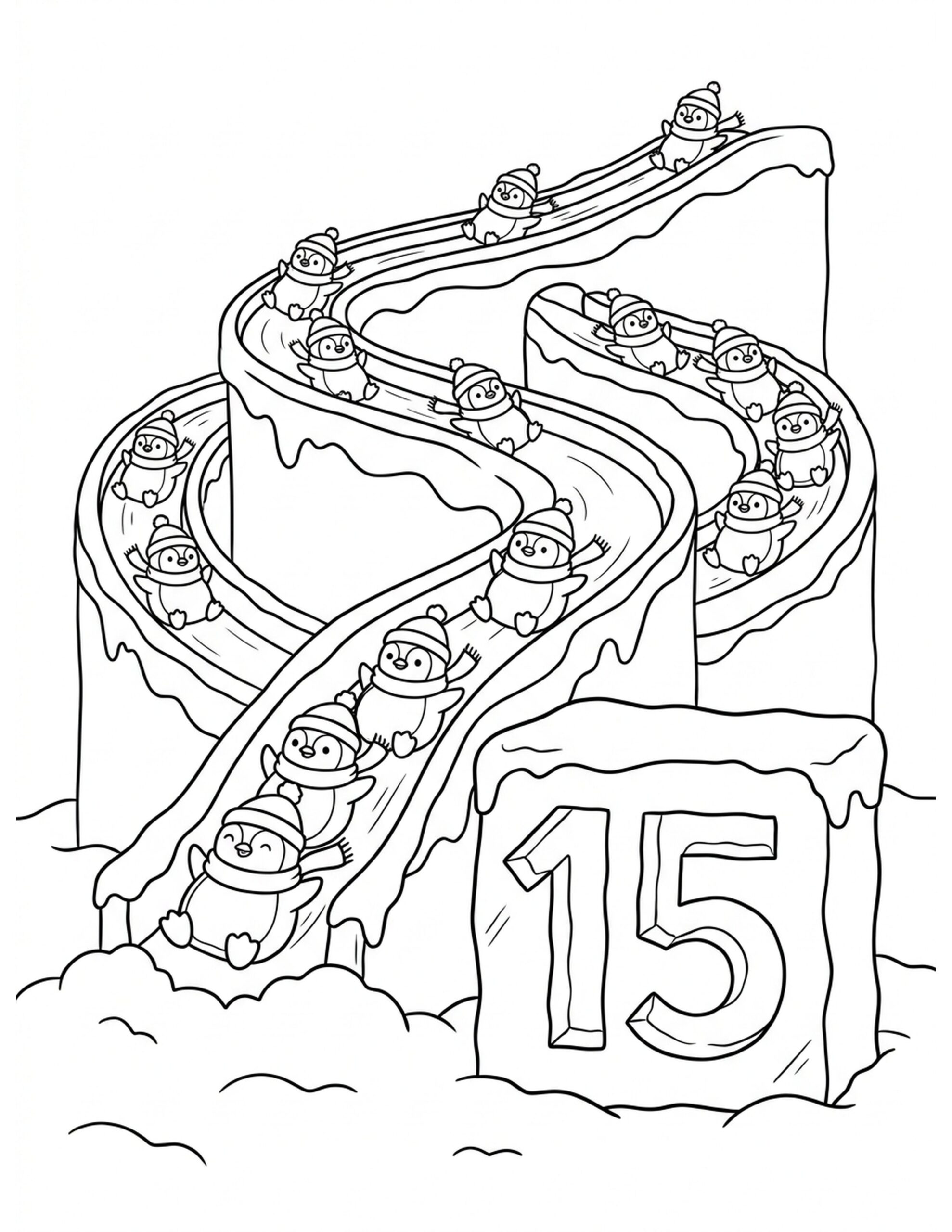 Fifteen Playful Penguins Coloring Page