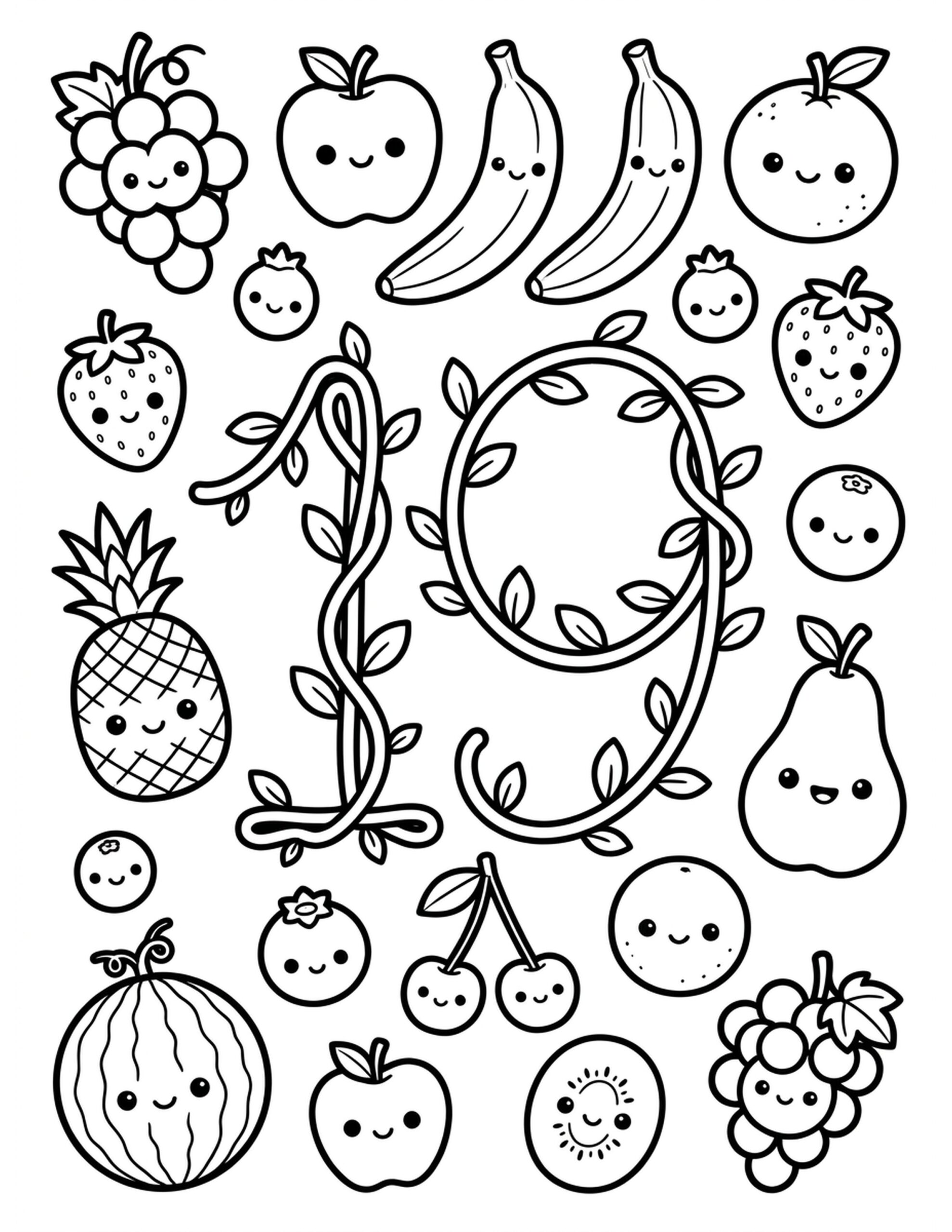 Nineteen Fun Fruits Coloring Page