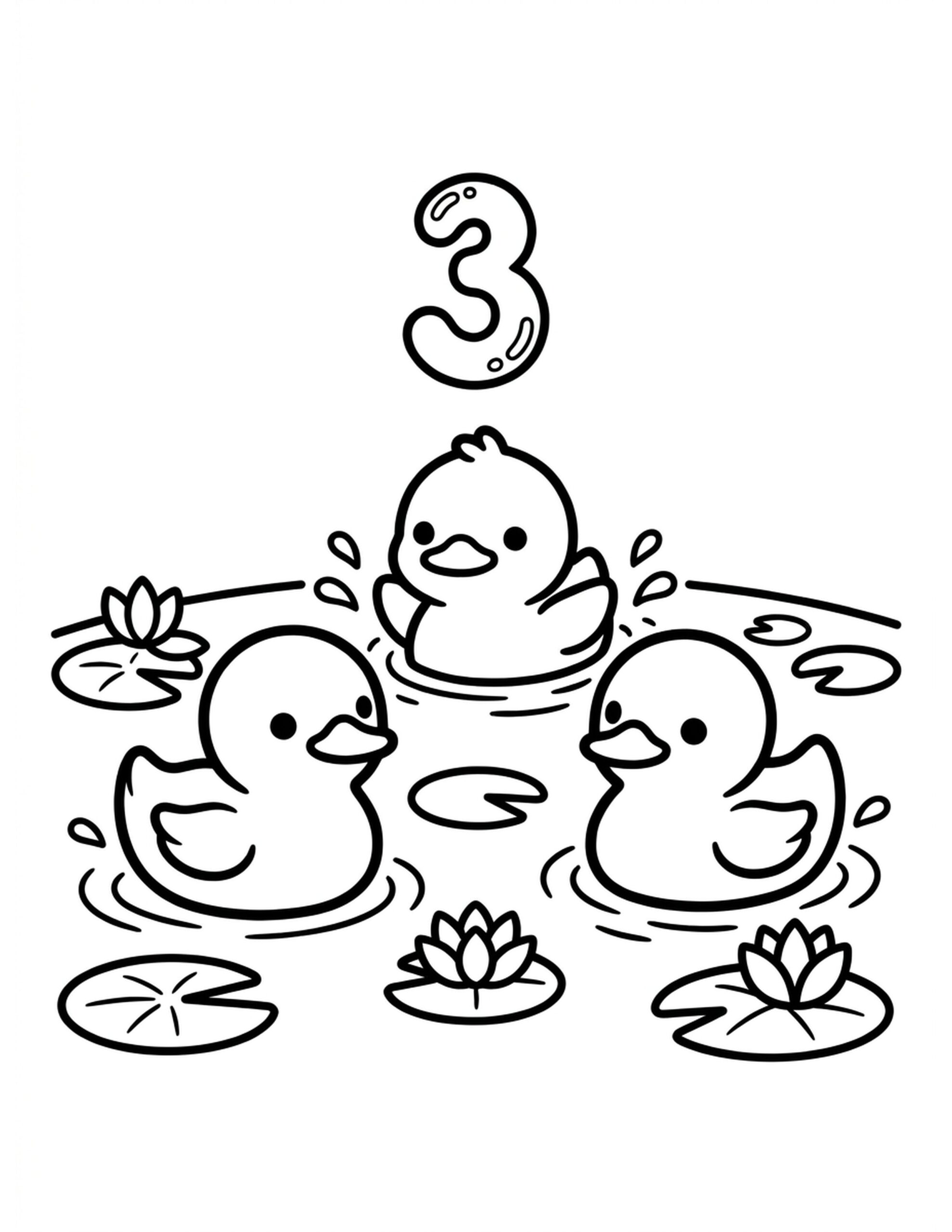Three Happy Ducks Coloring Page