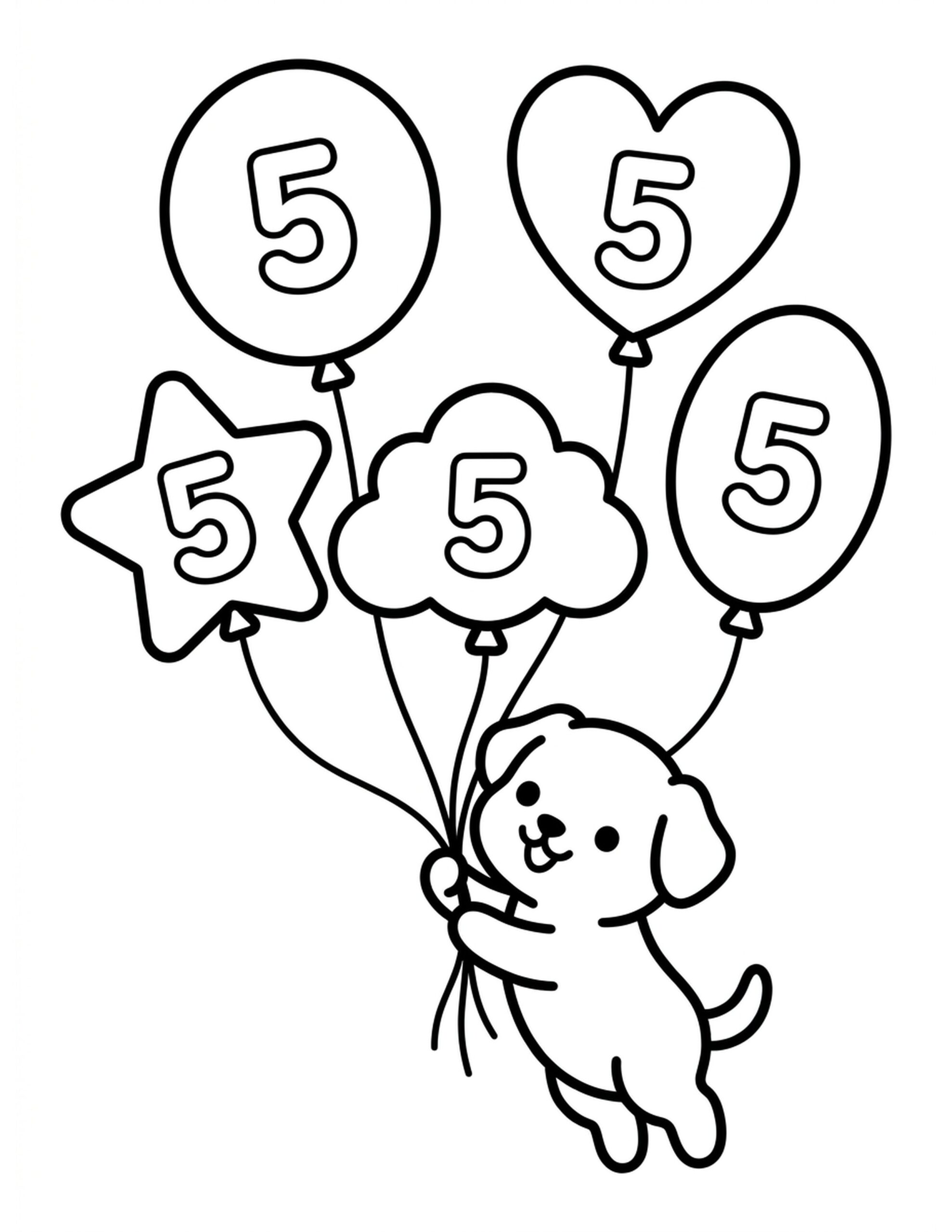 Five Colorful Balloons Coloring Page