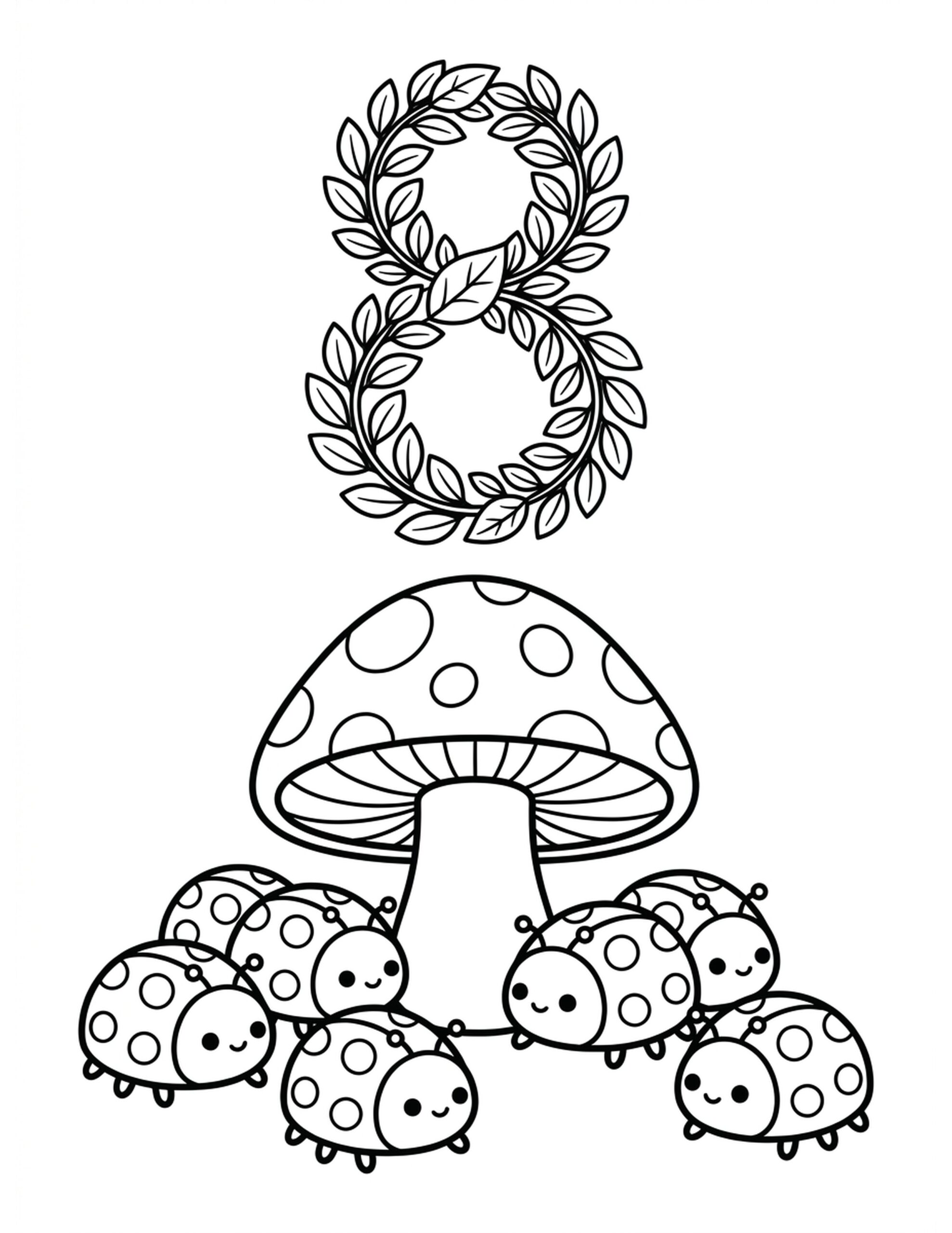 Eight Crafty Ladybugs Coloring Page