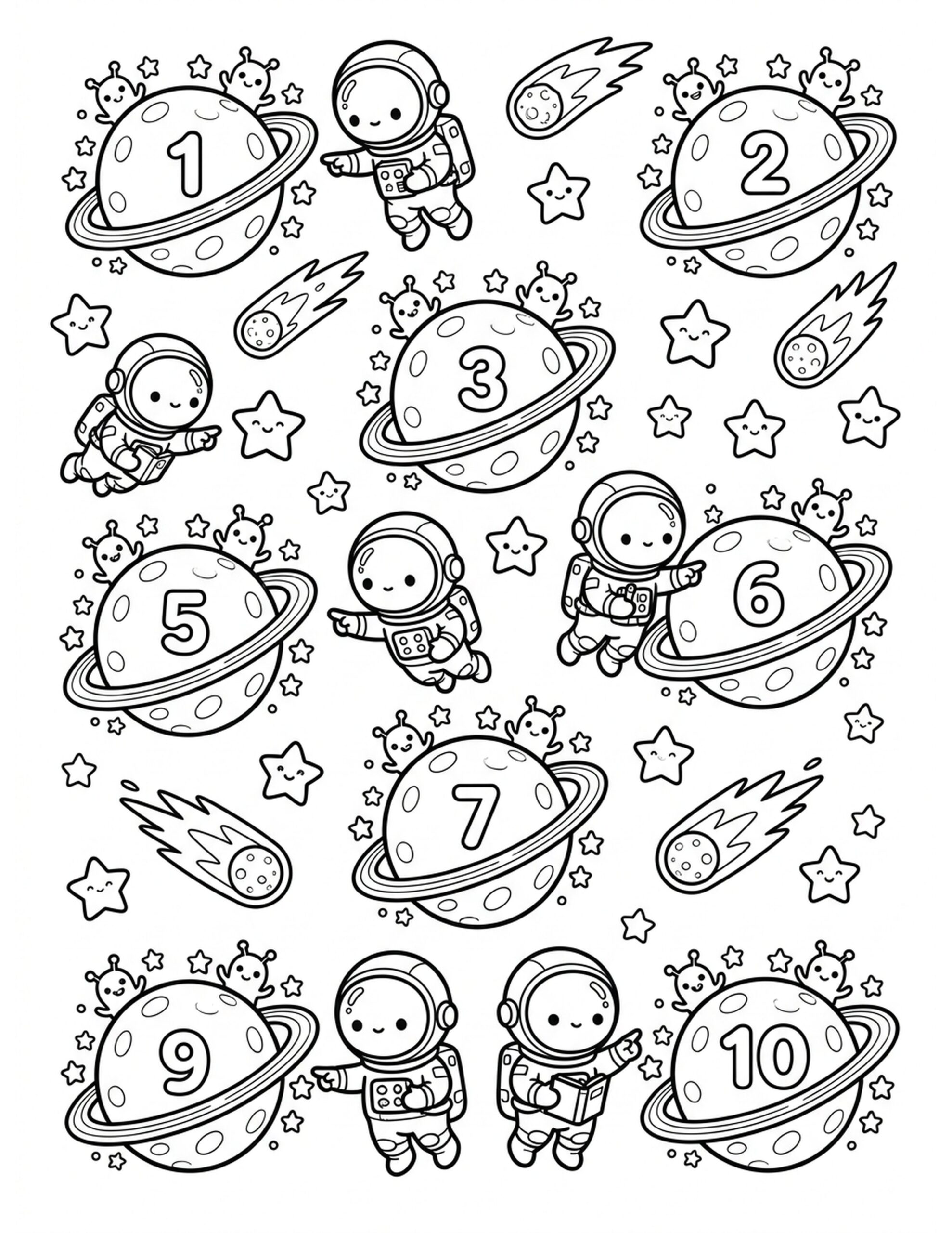 Space Numbers Adventure Coloring Page