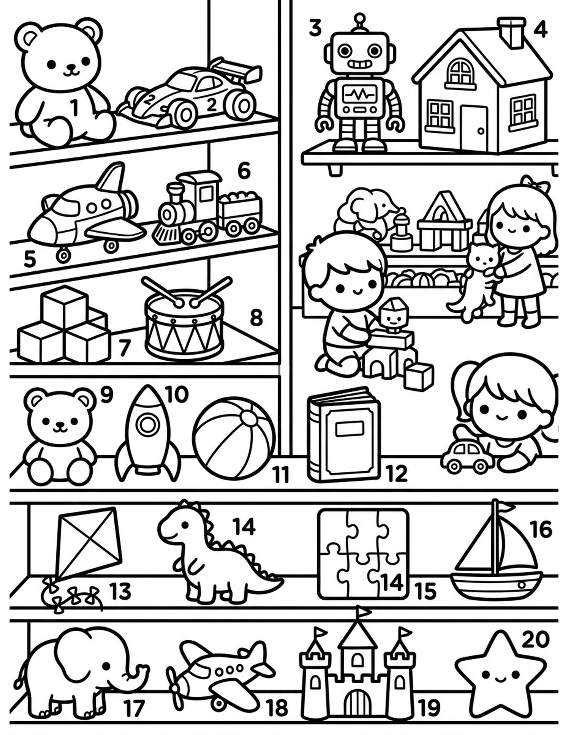 Toy Store Numbers Coloring Page
