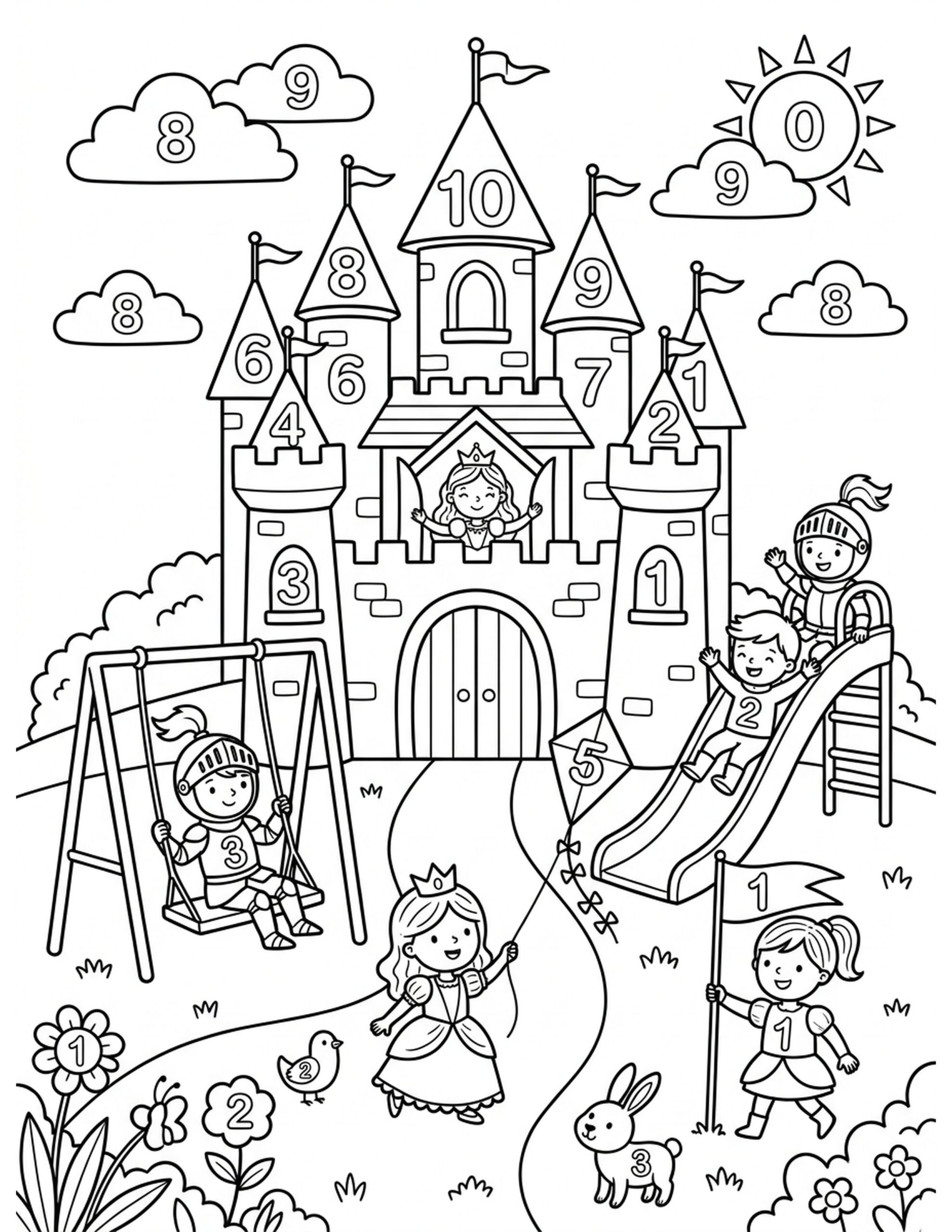 Number Castle Adventure Coloring Page