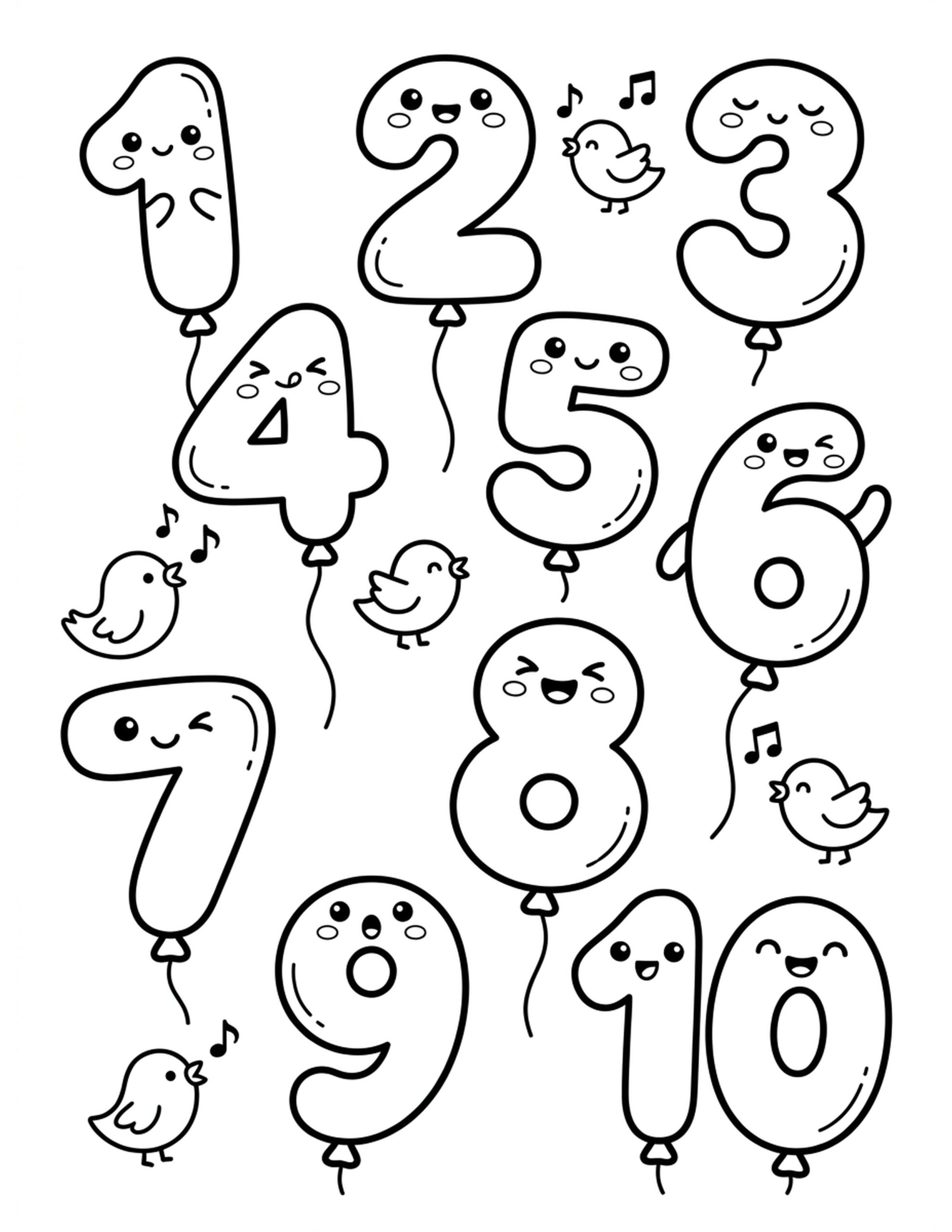 Numbered Balloons Coloring Page