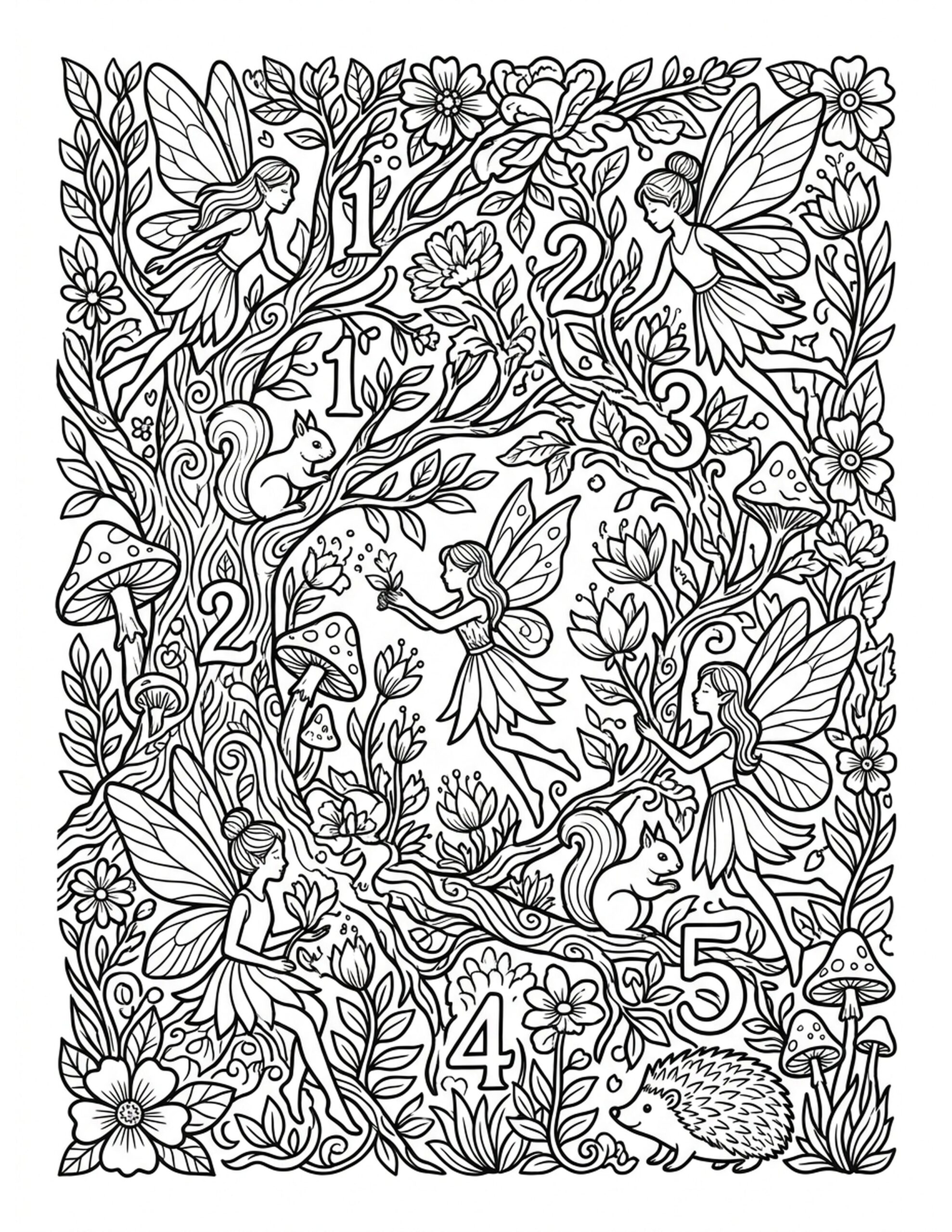 Magical Forest Numbers Coloring Page