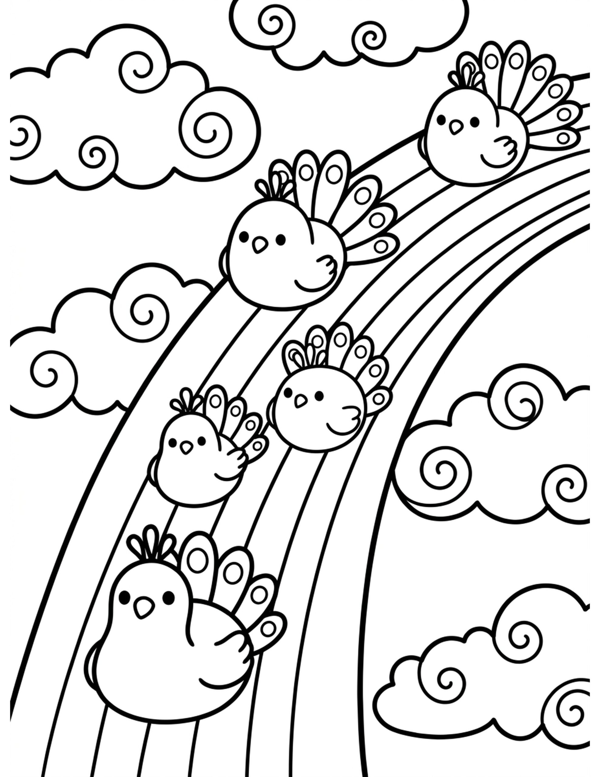 Peacocks on a Rainbow Coloring Page