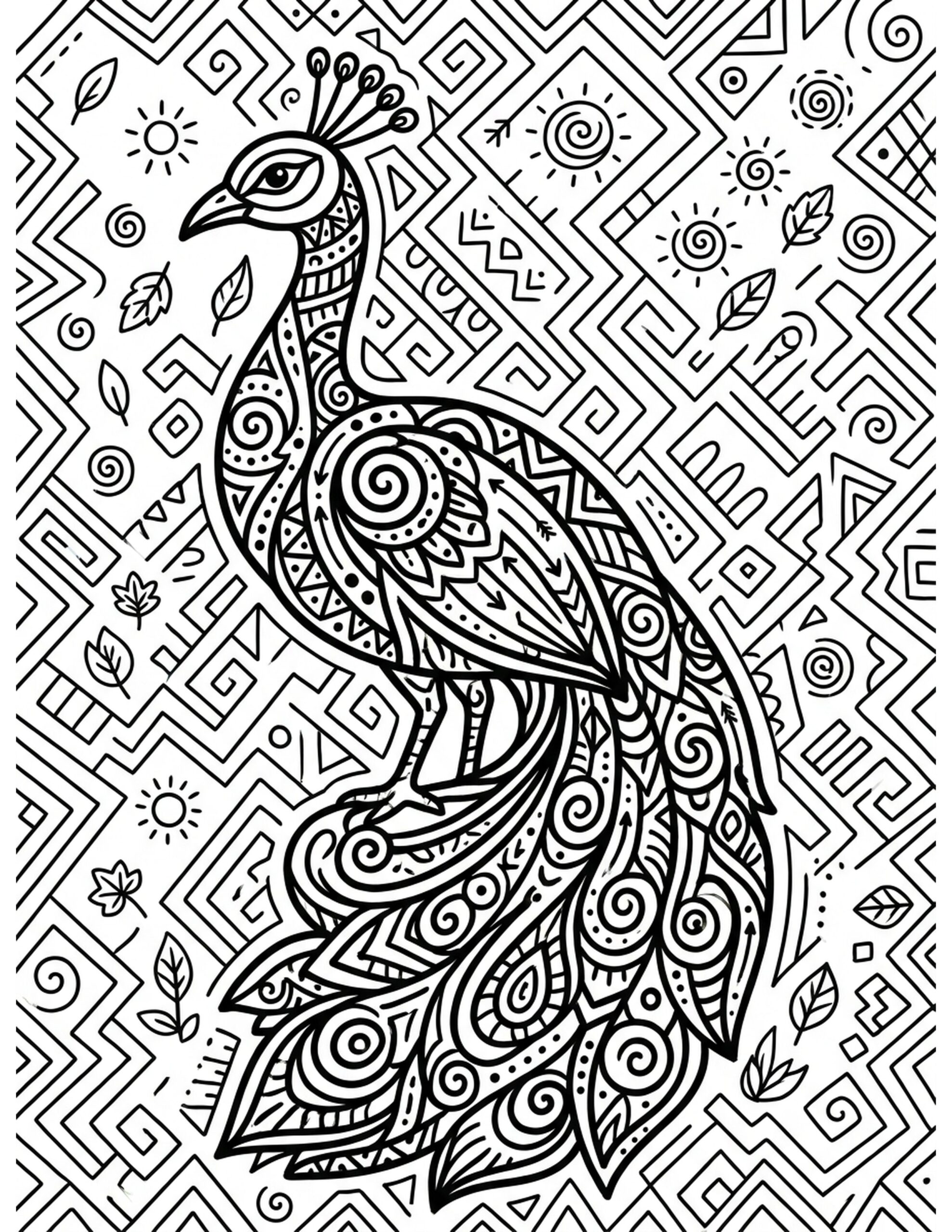 Tribal Peacock Patterns Coloring Page