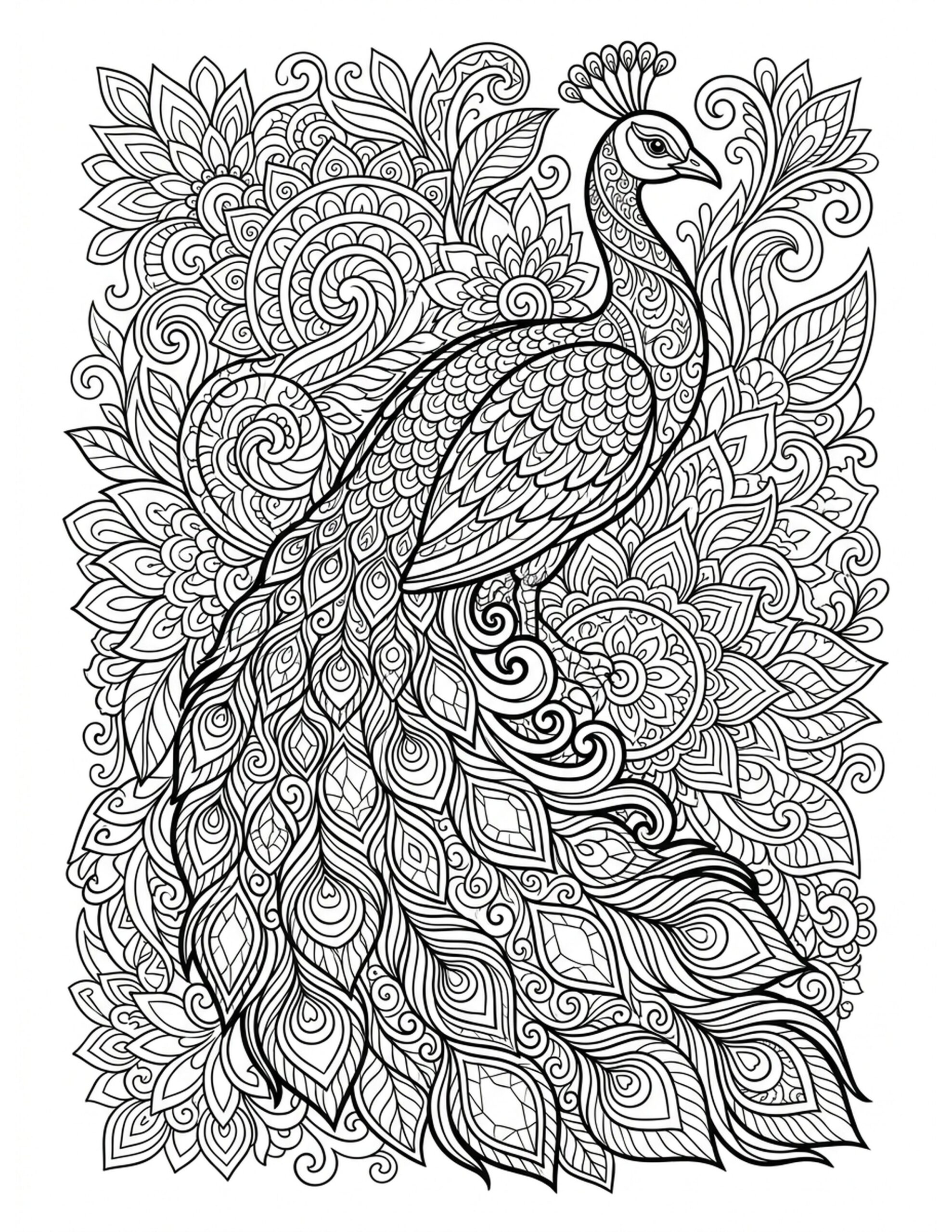 Semiprecious Stone Peacock Design Coloring Page