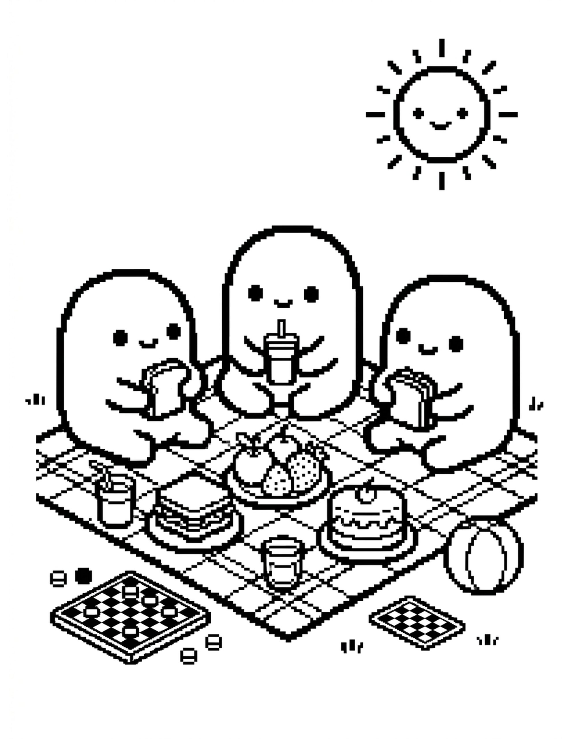 Pixel Friends Picnic Coloring Page
