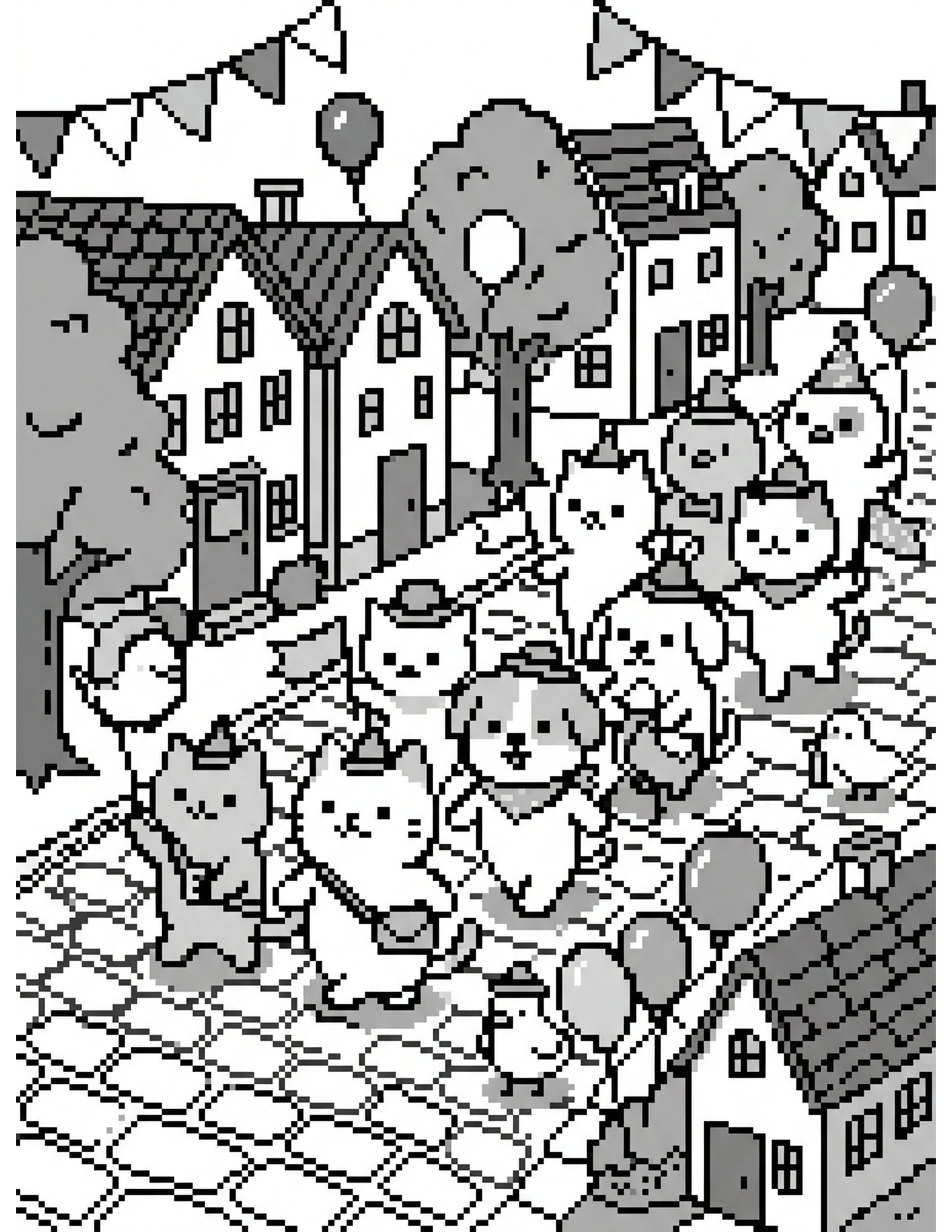 Pixel Animal Parade Coloring Page