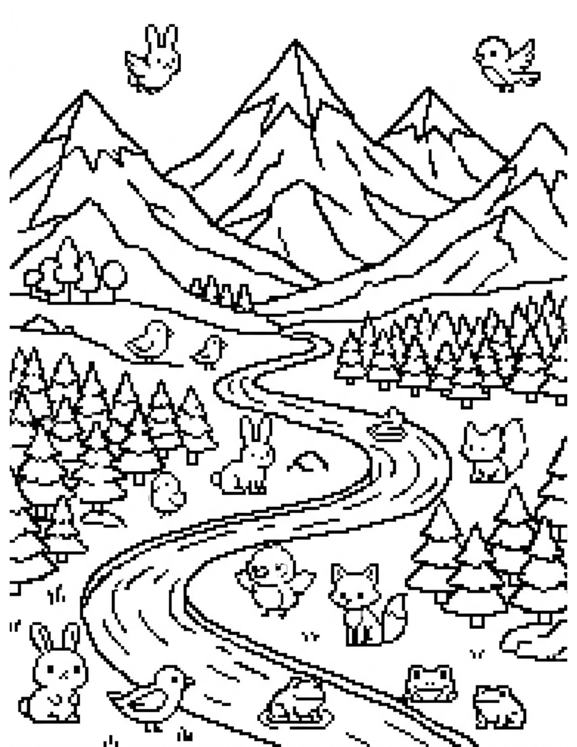 Pixel Art Landscapes Coloring Page