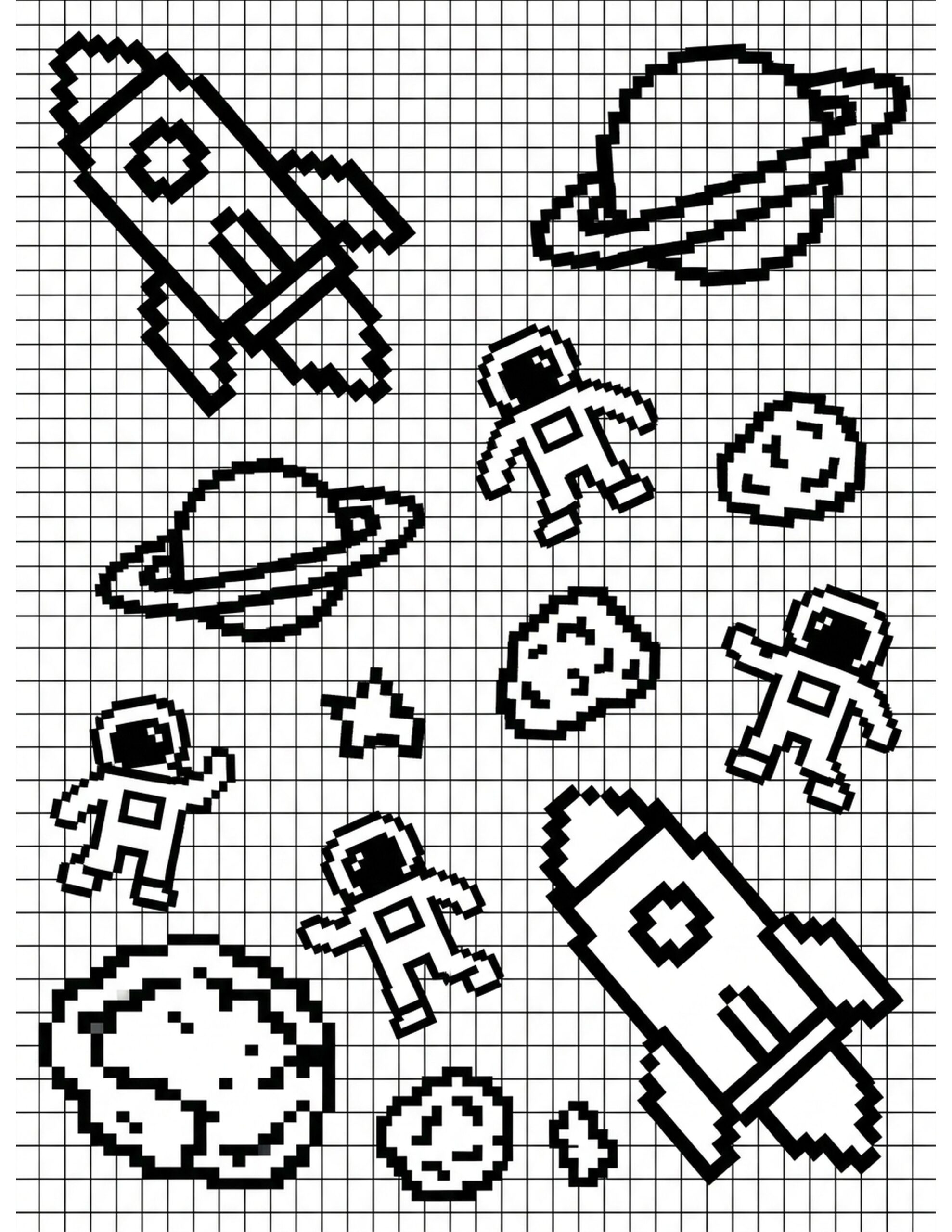 Space Adventure Pixel Art Coloring Page