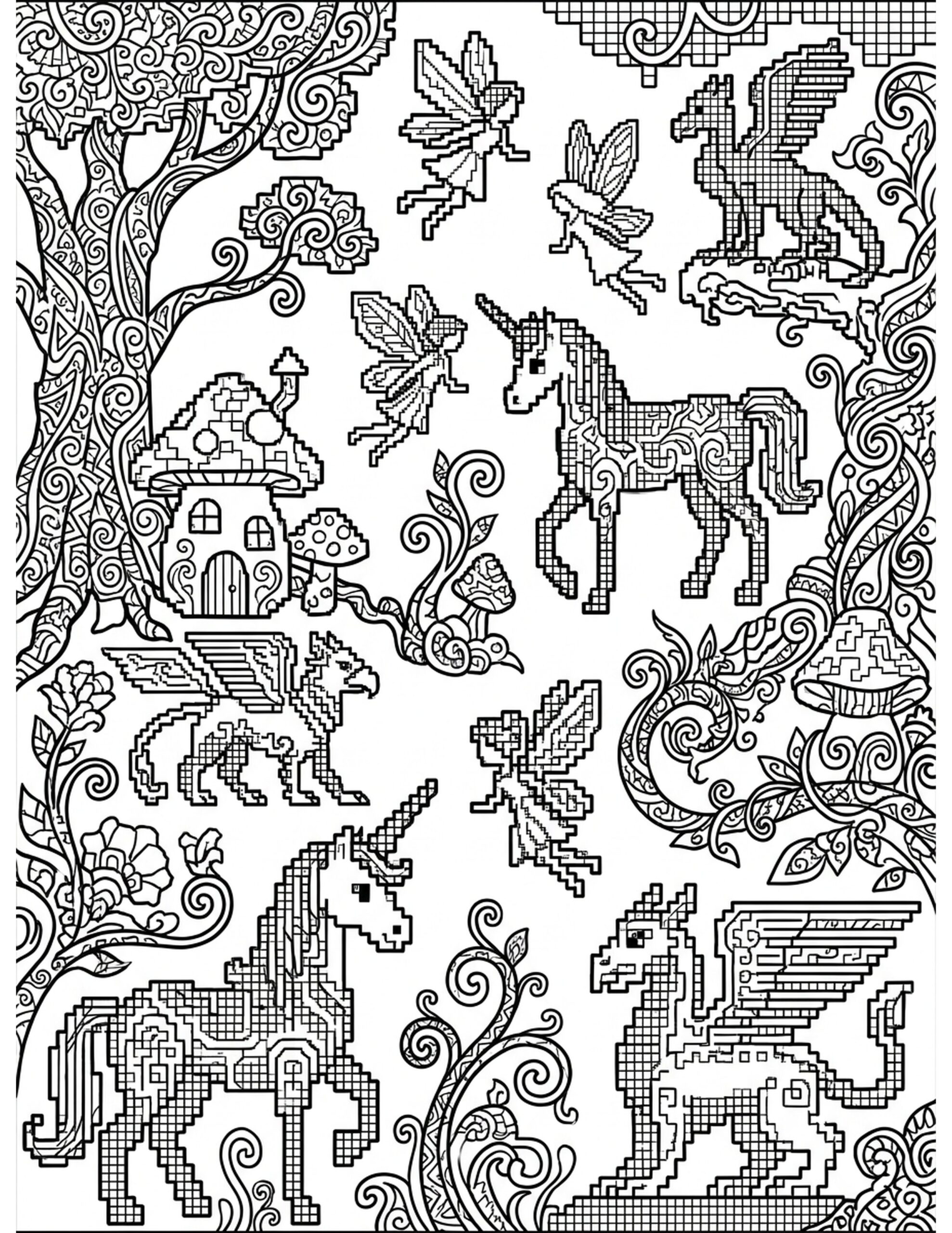 Magical Forest Creatures Coloring Page