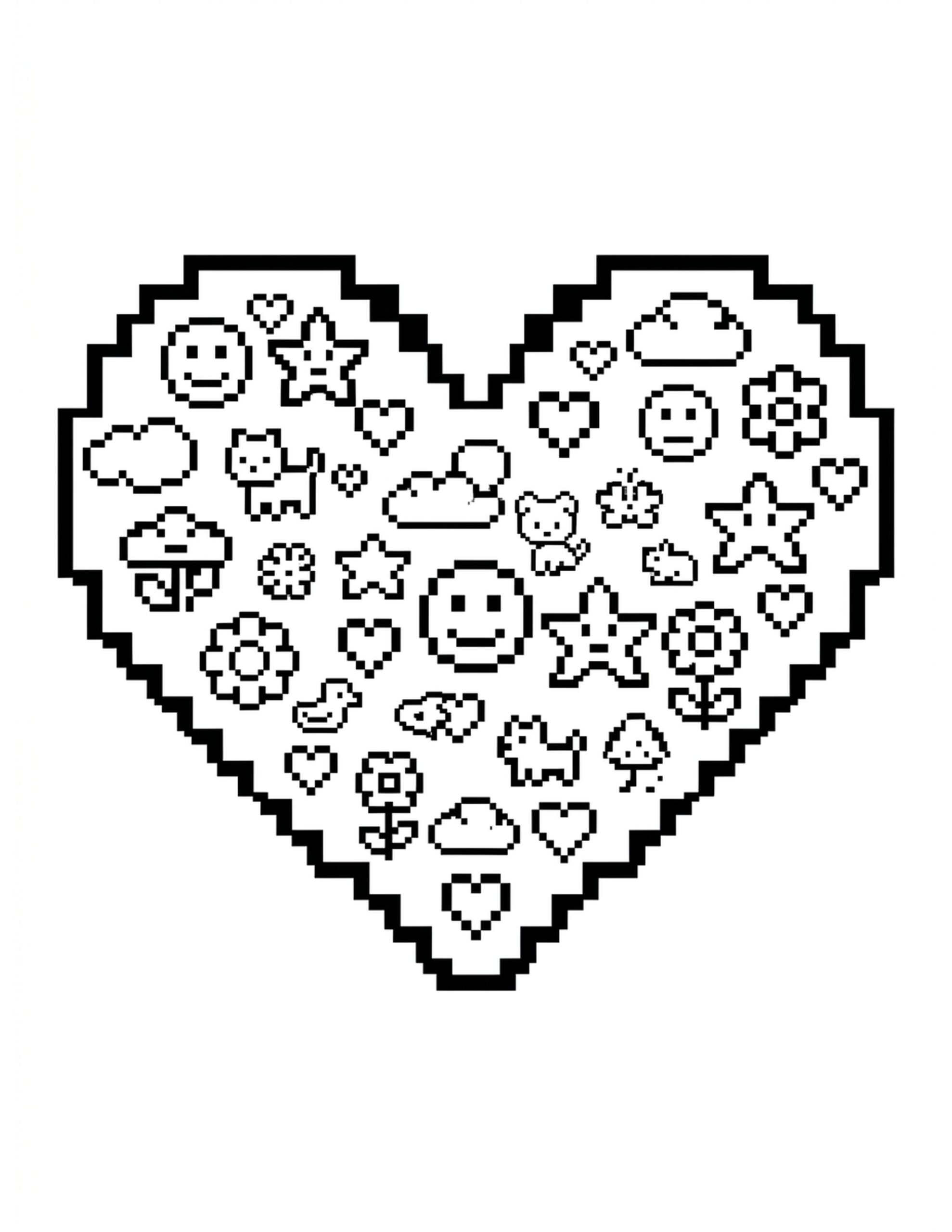 Pixelated Heart Coloring Page