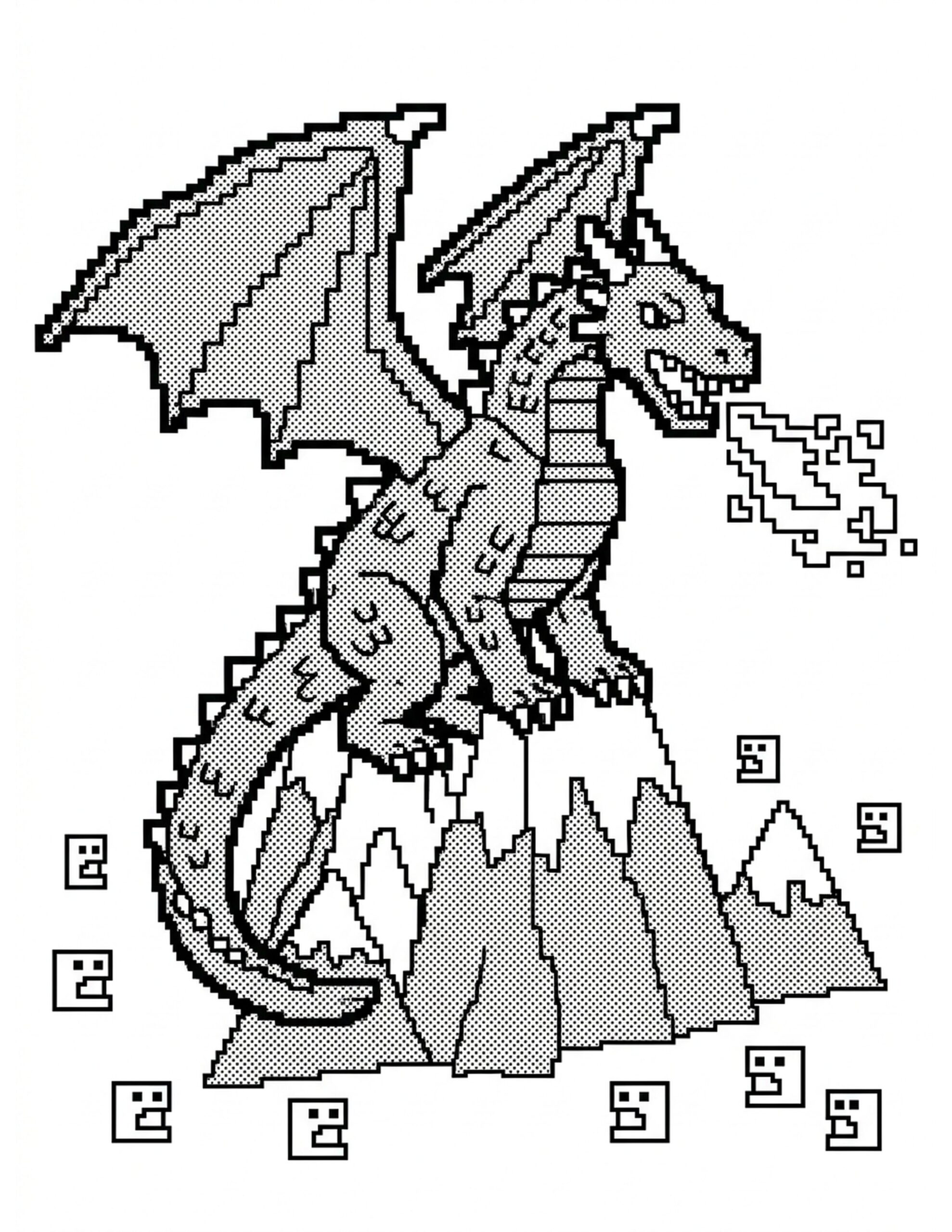 8-Bit Dragon Coloring Page